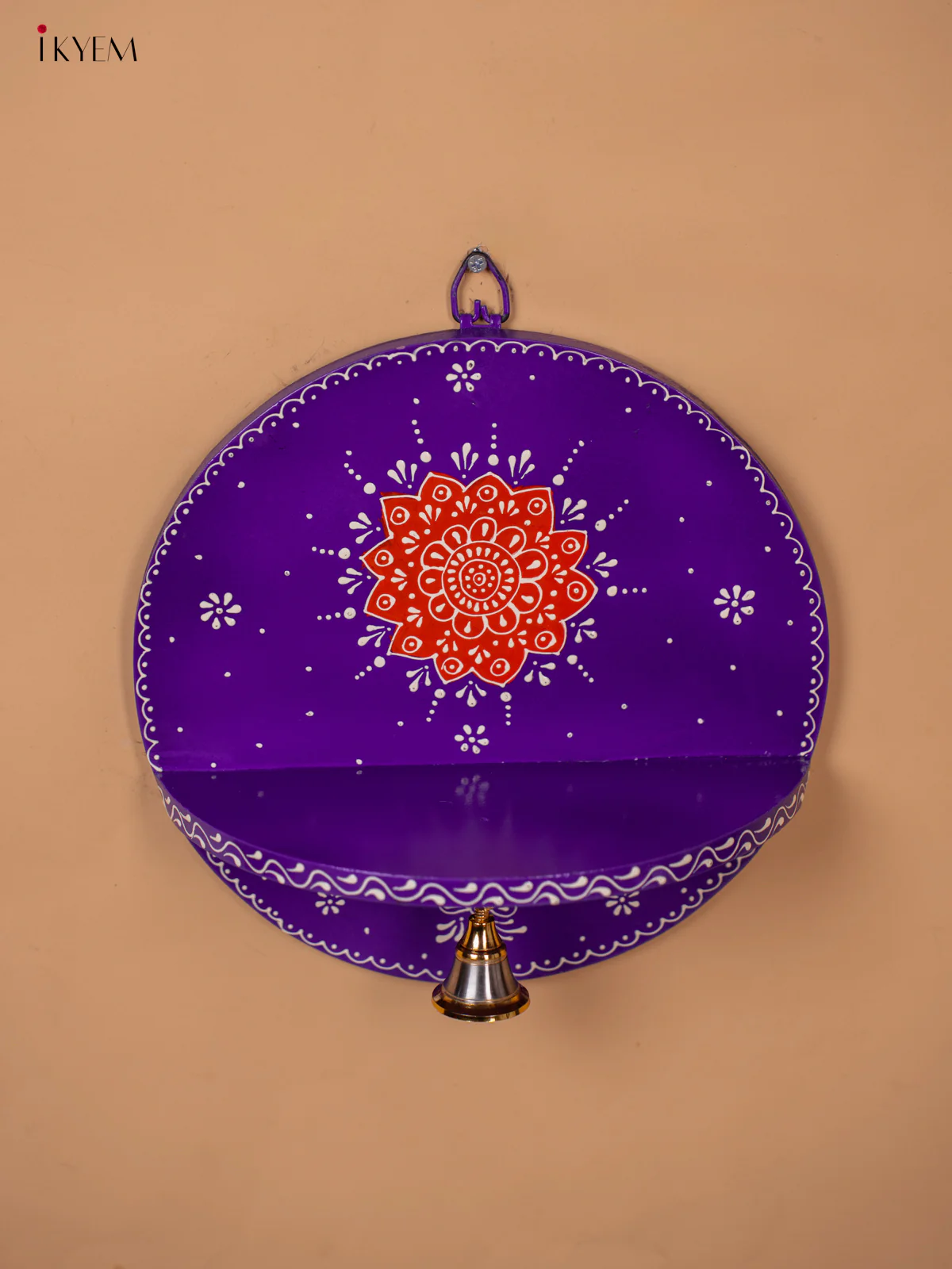 Wooden hand Painted Round Pooja Shelf - Violet-KC20164 - Image 2