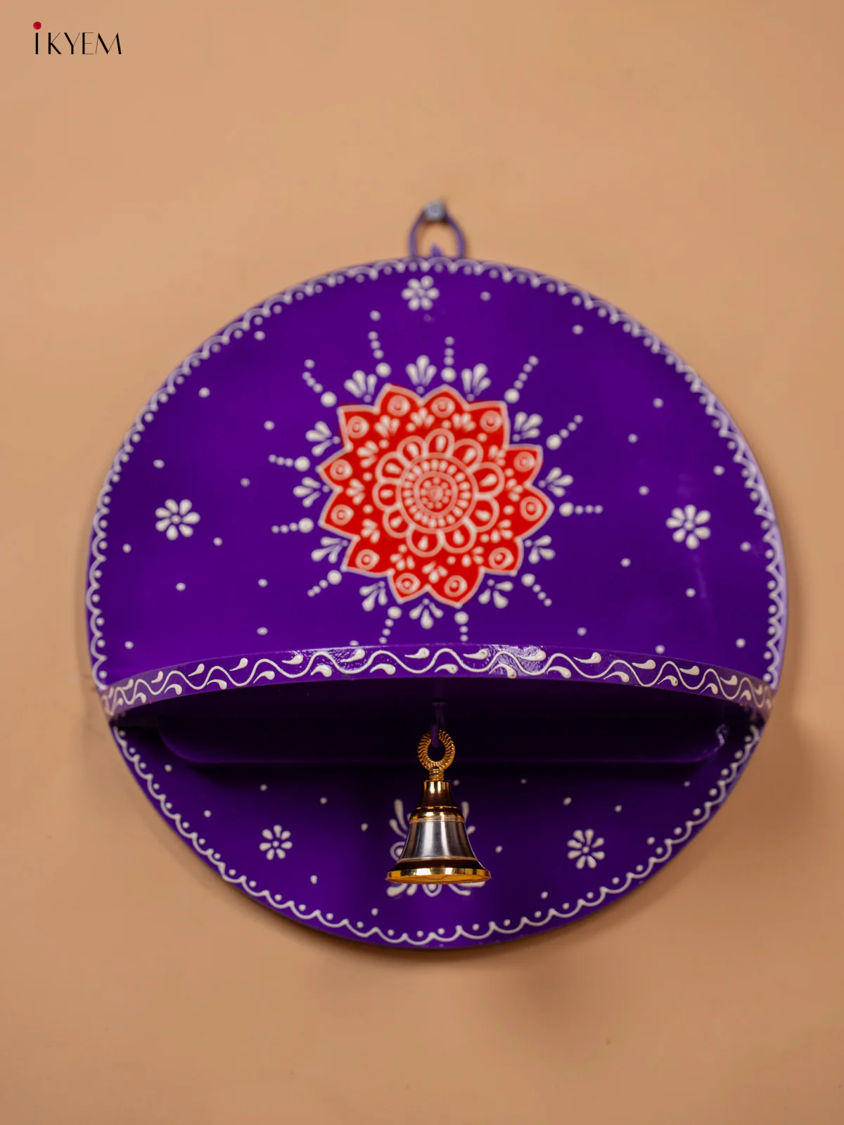 Wooden hand Painted Round Pooja Shelf - Violet-KC20164 - Image 3