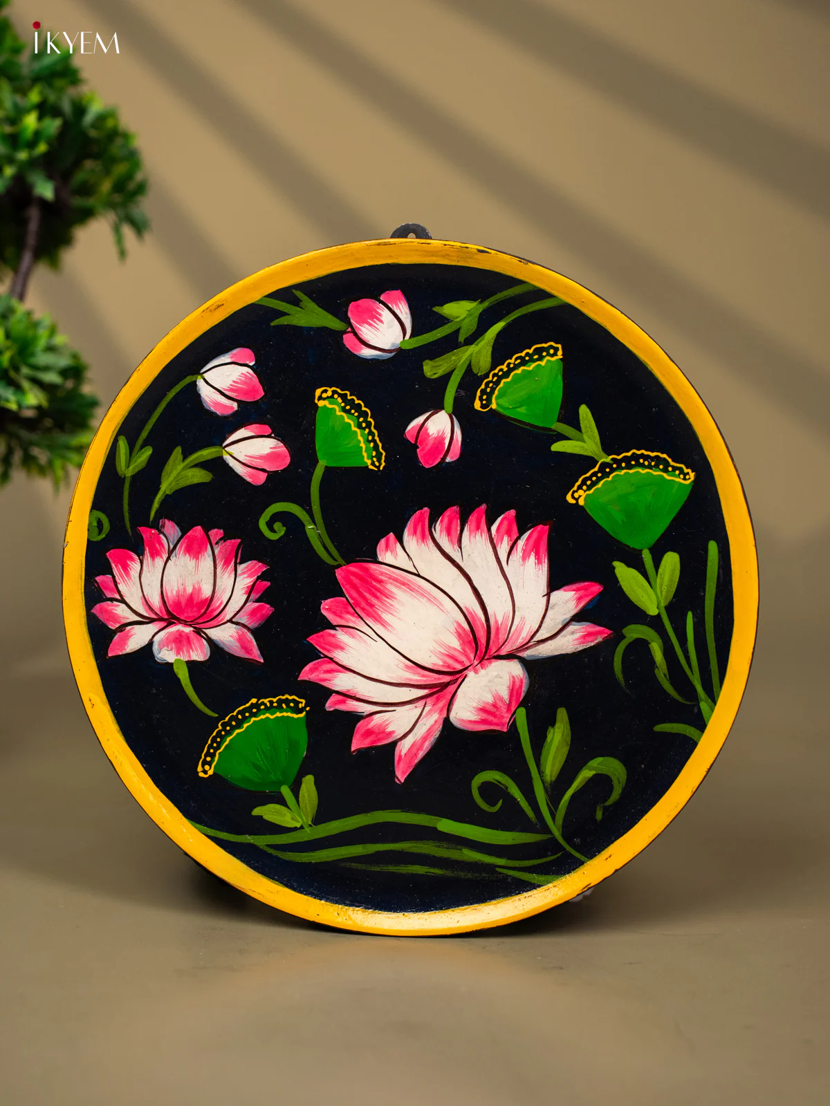 Wooden Hand painted Wall hanging Plate - Pichwai black-KC22112