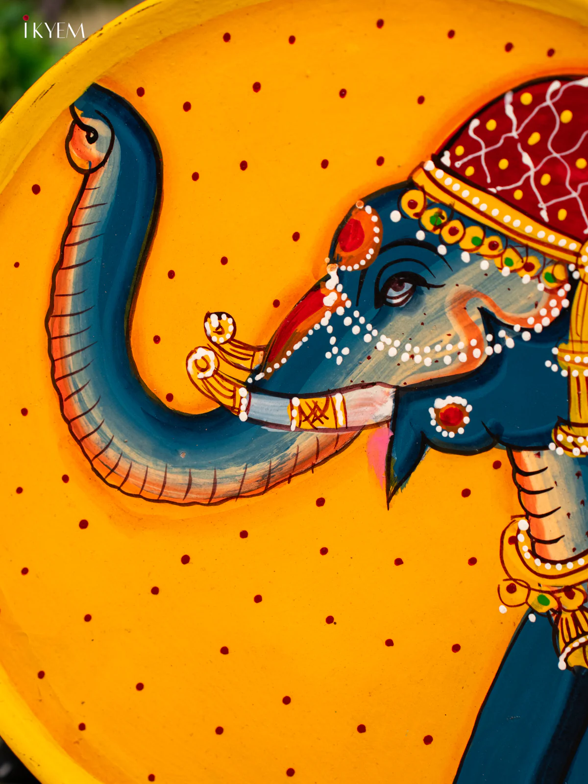 Wooden Hand painted Wall hanging plates - Elephant Face Yellow-KC22114 - Image 3