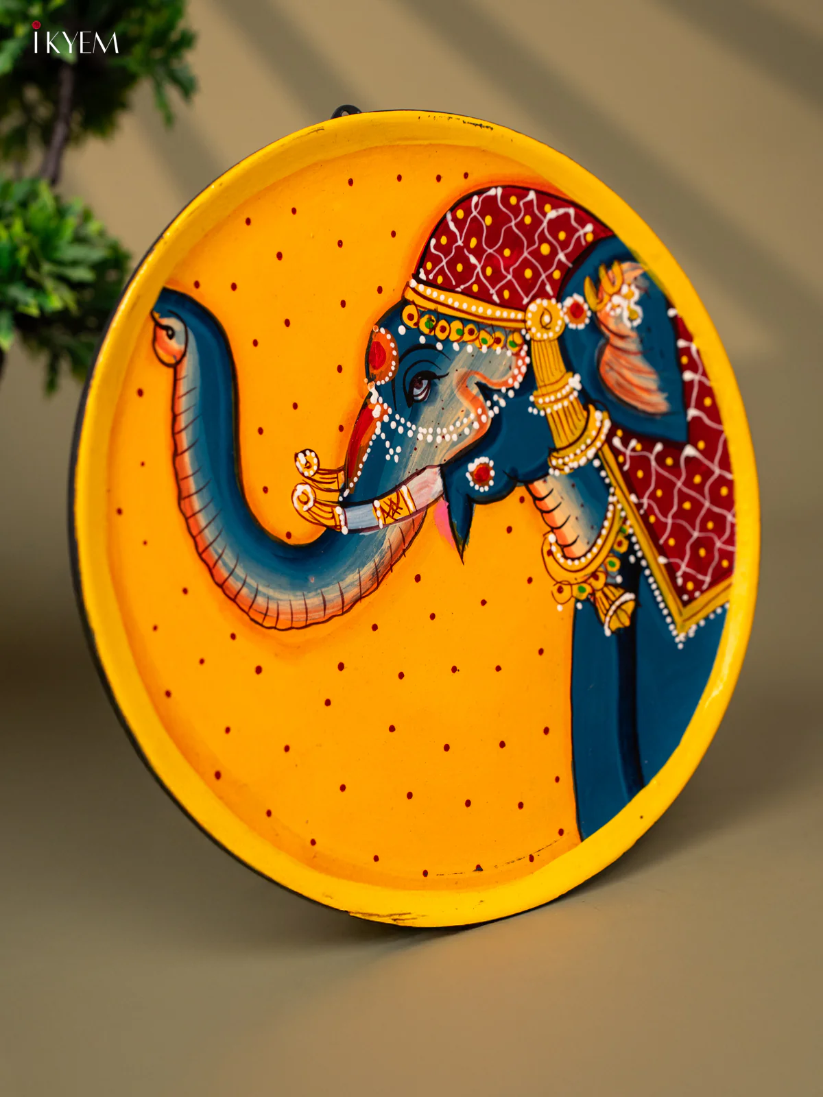 Wooden Hand painted Wall hanging plates - Elephant Face Yellow-KC22114 - Image 4