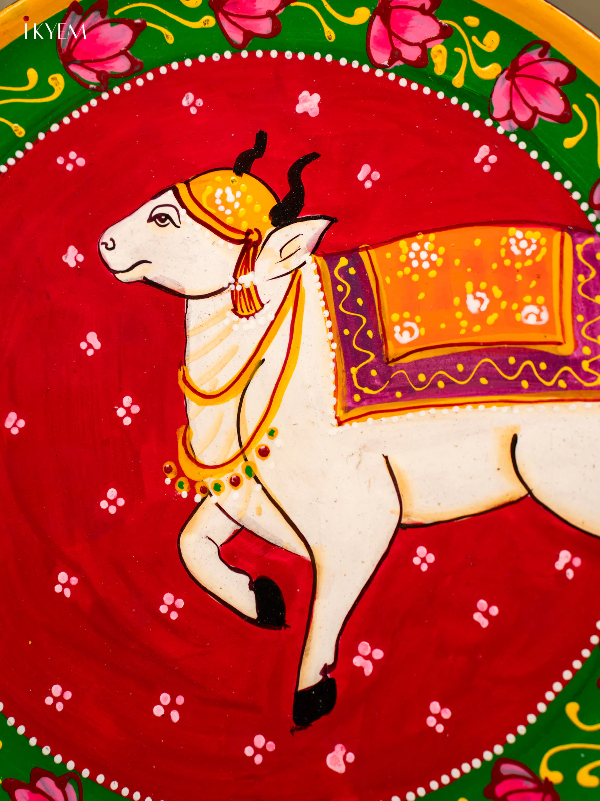 Wooden Hand painted Wall hanging plate - Cow Red- KC22128 - Image 2