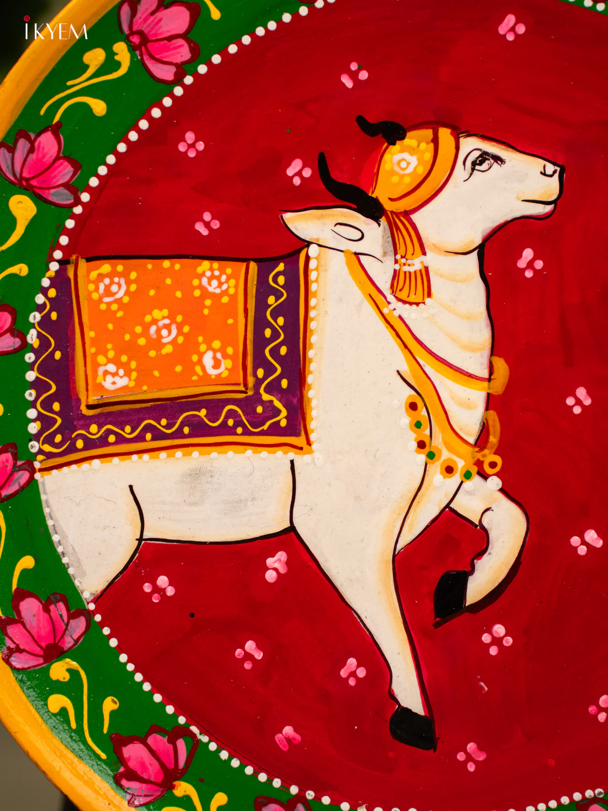 Wooden Hand painted Wall hanging plate - Cow Red- KC22132 - Image 2
