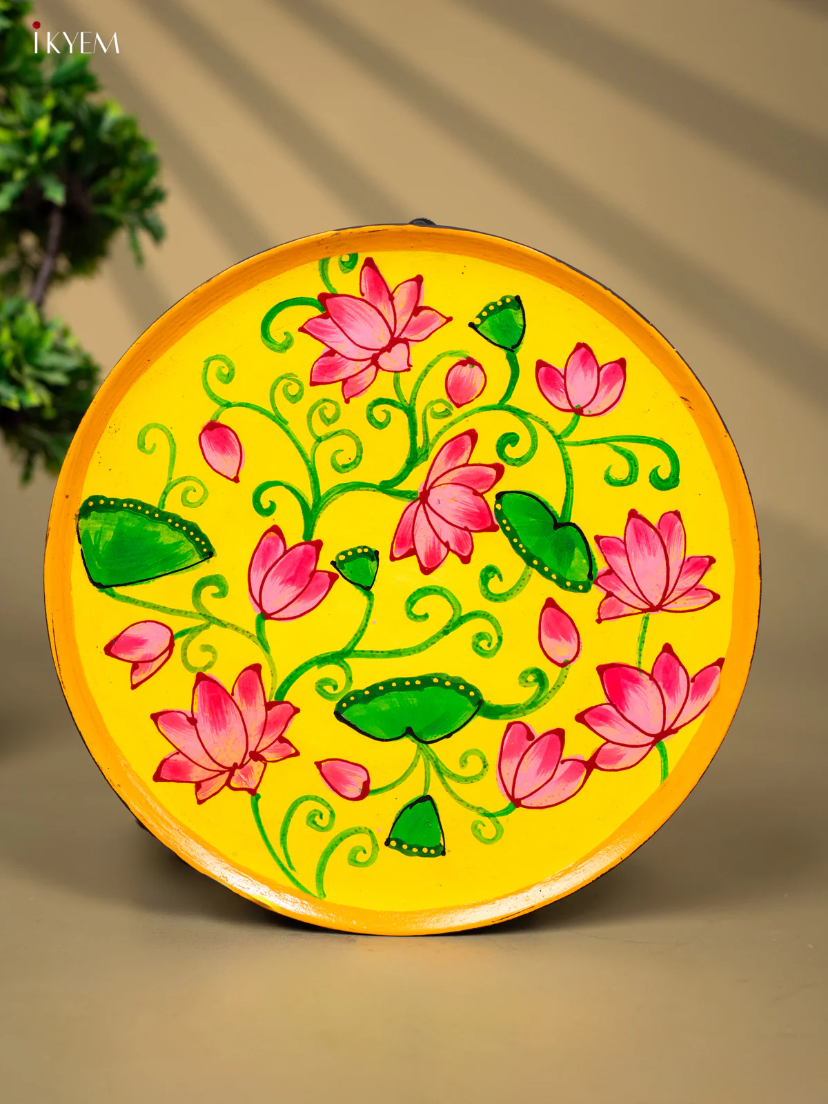 Wooden Hand painted Wall hanging plate - Pichwai Yellow-KC22139