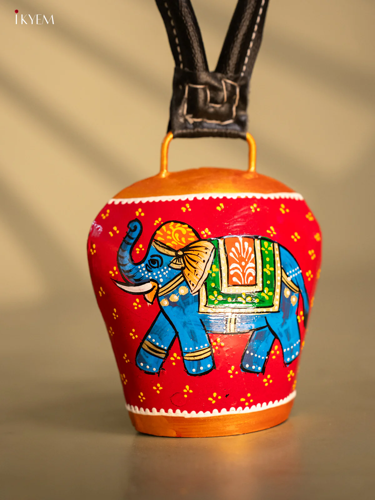 Hand Painted Cow Bell with Leather Handle Small - Elephant - KC26114 - Image 2