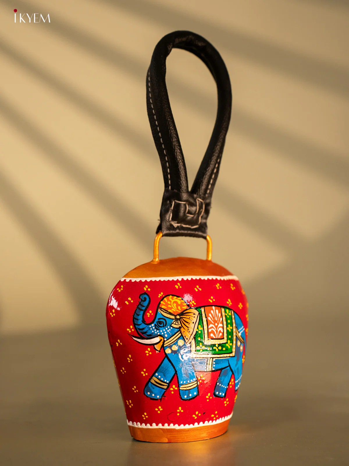 Hand Painted Cow Bell with Leather Handle Small - Elephant - KC26114 - Image 3