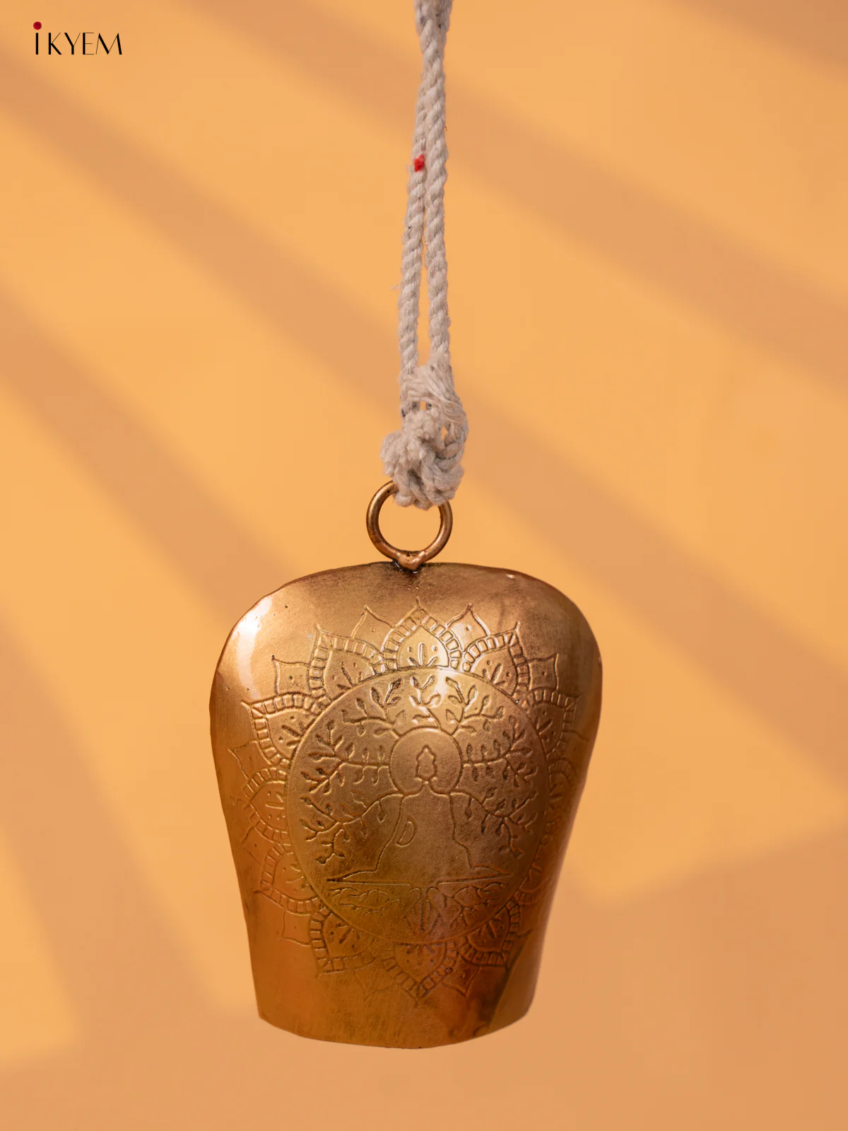 Metal Cow Bell with Buddha Engraving & Rope Handle - Copper - KD01113 - Image 3
