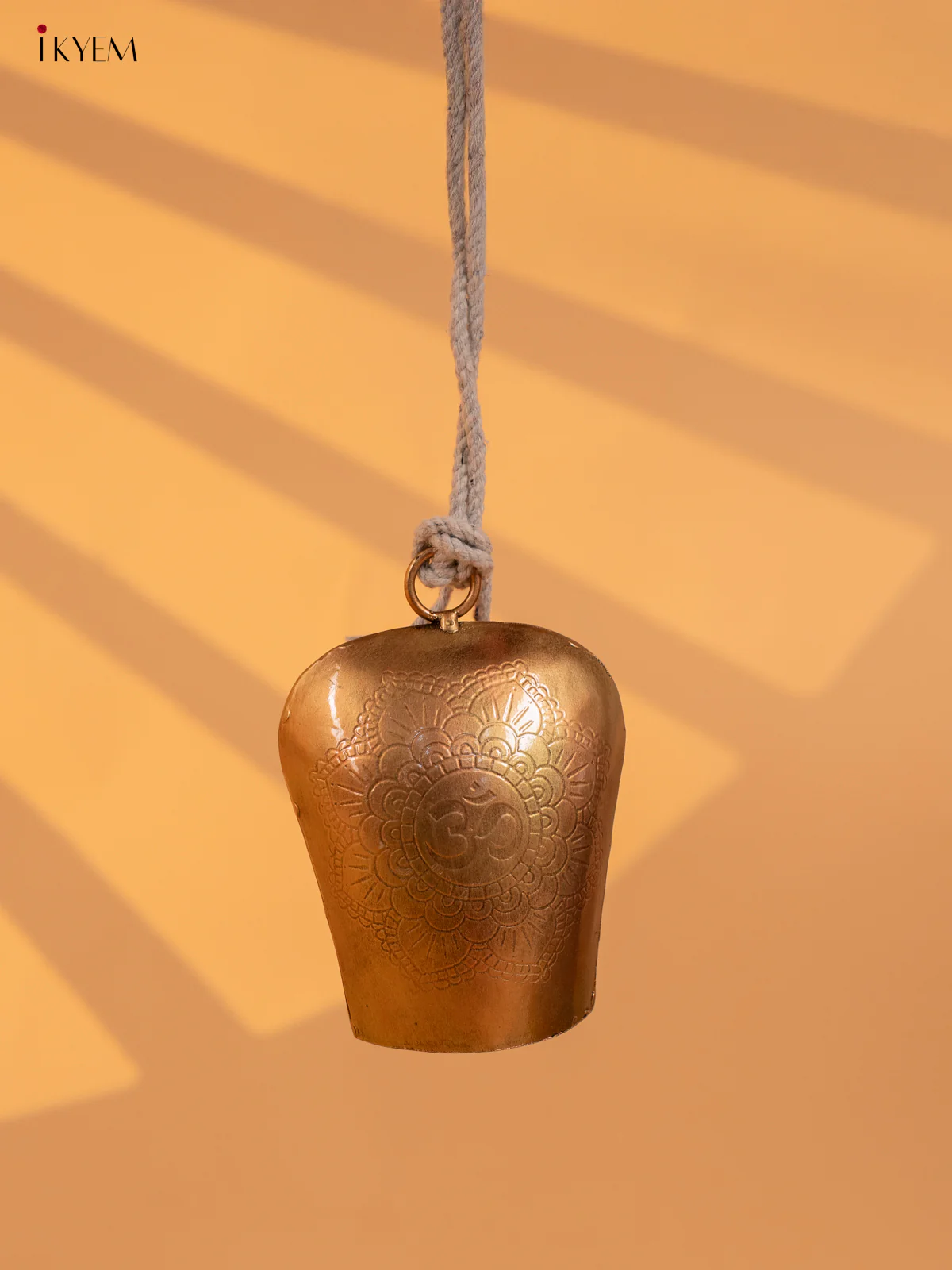 Metal Cow Bell with om Engraving & Rope Handle - Copper - KD01114 - Image 2