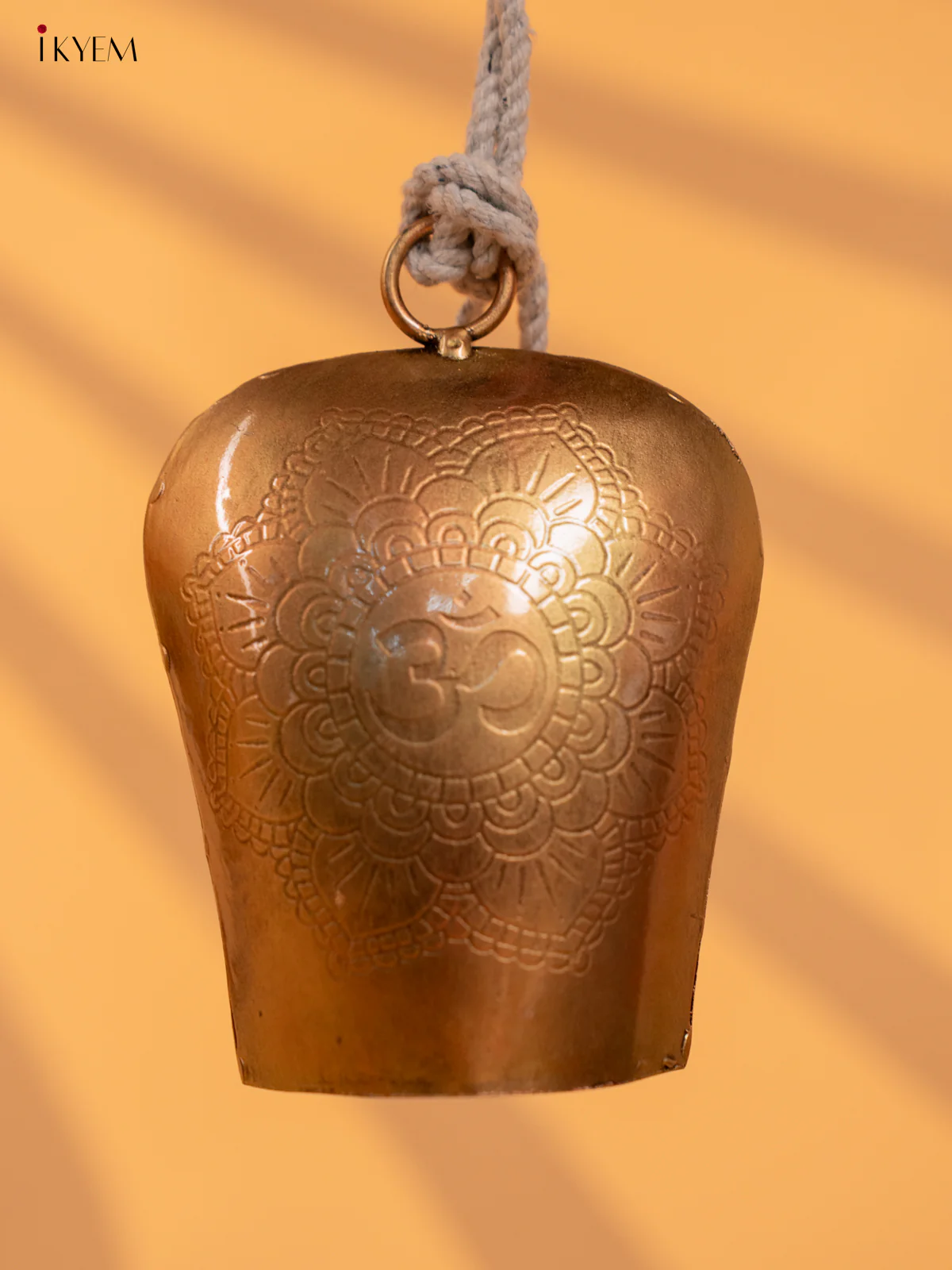 Metal Cow Bell with om Engraving & Rope Handle - Copper - KD01114 - Image 3