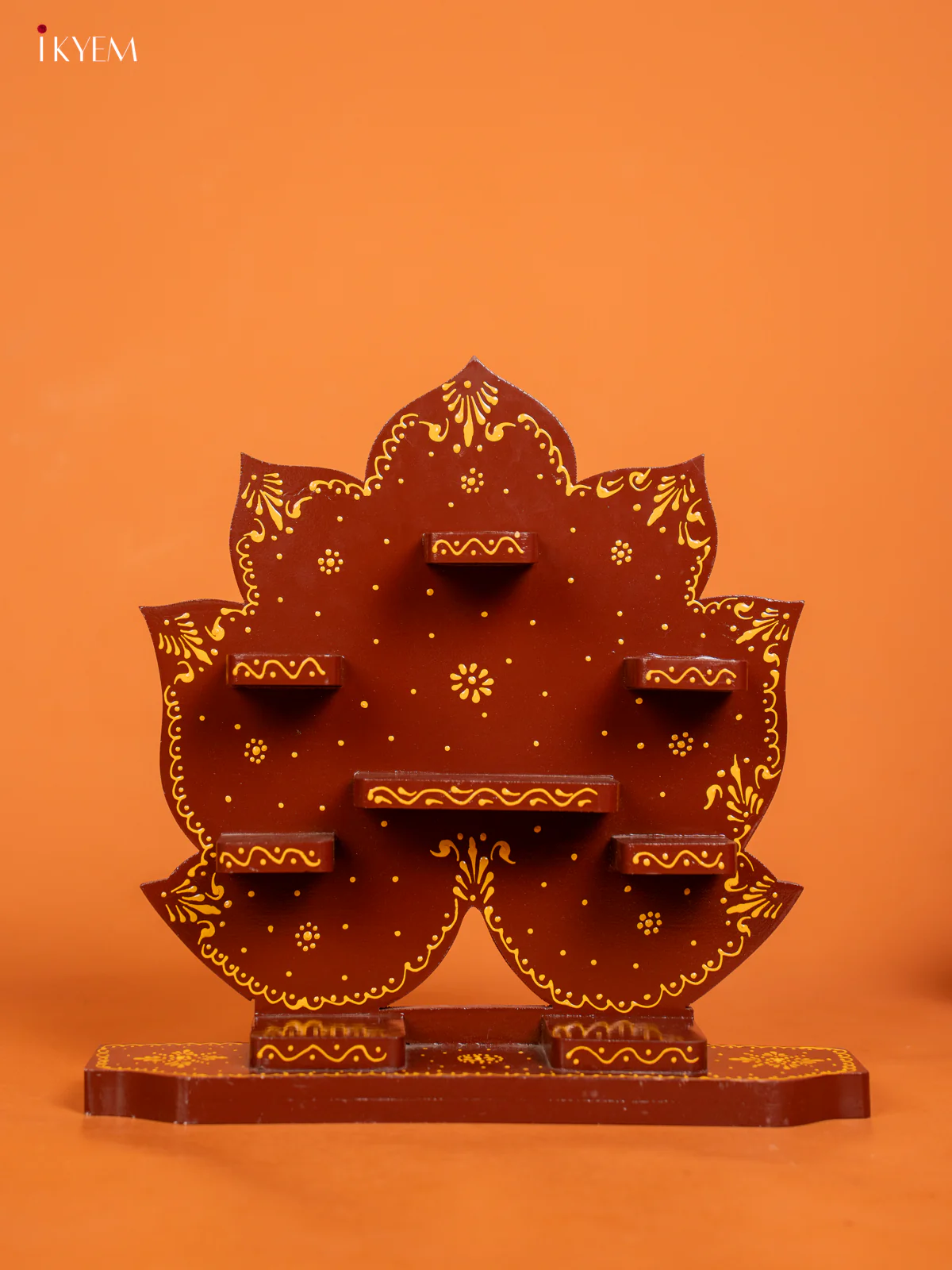 Lotus Wooden Hand Painted Wall Shelf - Maroon - KD01122