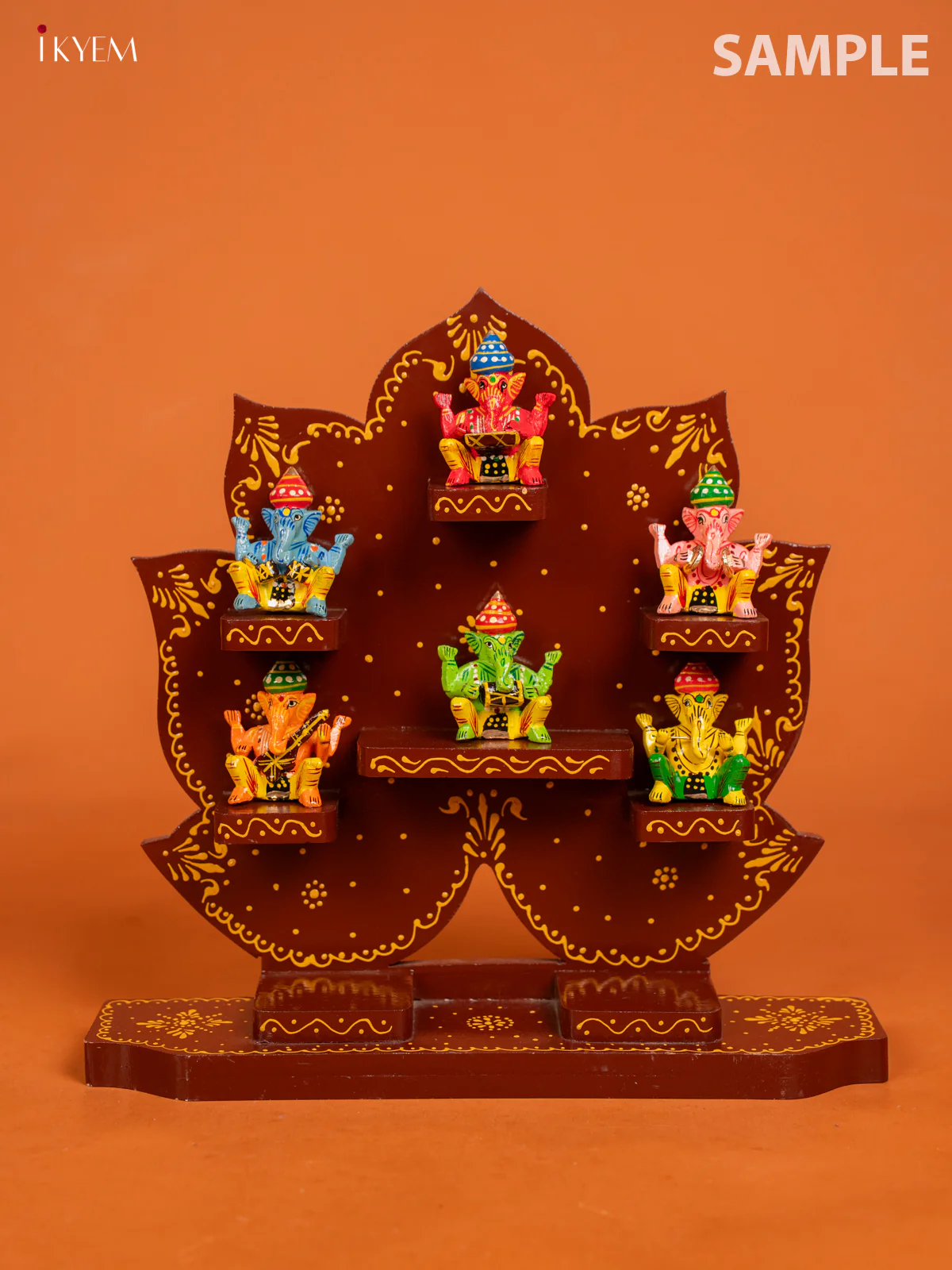 Lotus Wooden Hand Painted Wall Shelf - Maroon - KD01122 - Image 2