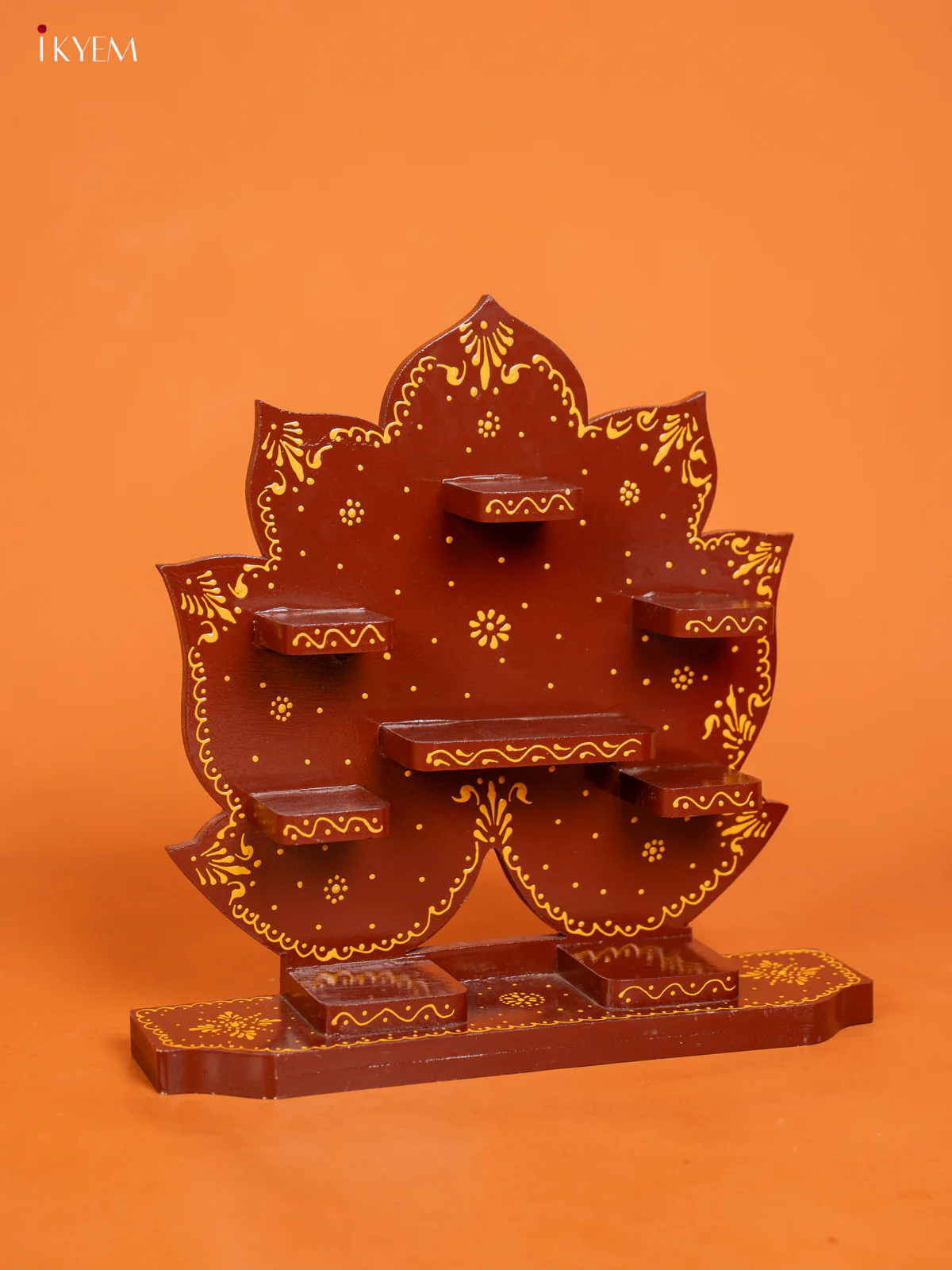 Lotus Wooden Hand Painted Wall Shelf - Maroon - KD01122 - Image 3