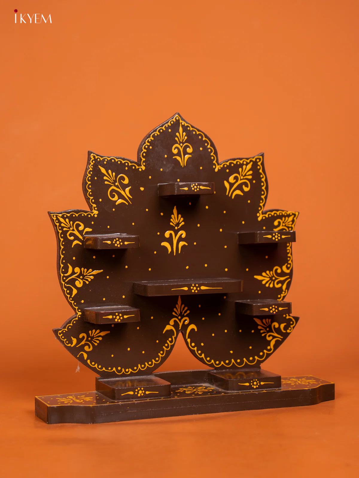 Lotus Wooden Hand Painted Wall Shelf - Brown - KD01123 - Image 3