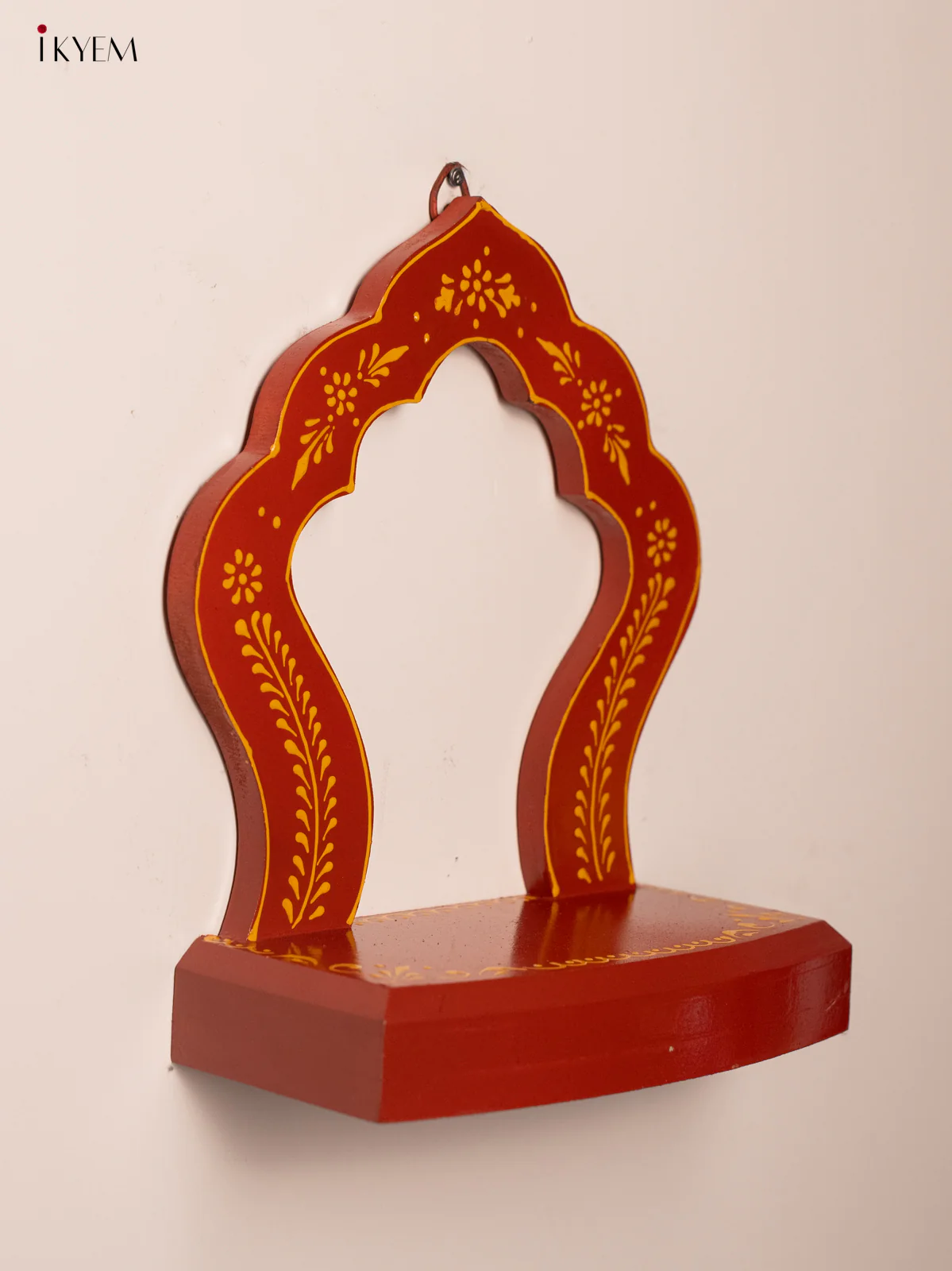 Arch Wooden Hand-Painted Wall Shelf - Maroon - 10 Inches - KD01126 - Image 4