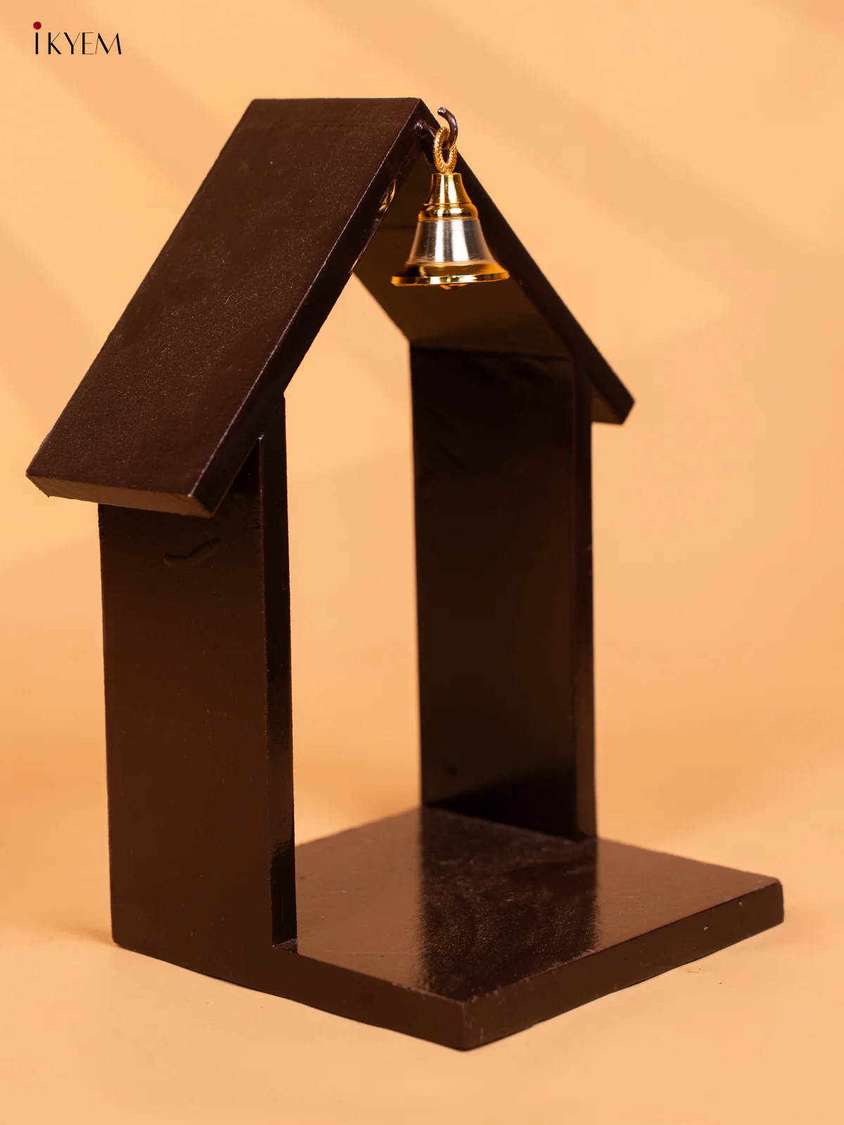 Wooden Vilakku Maadam with Bell - 8 Inch - Brown - KD01133 - Image 3