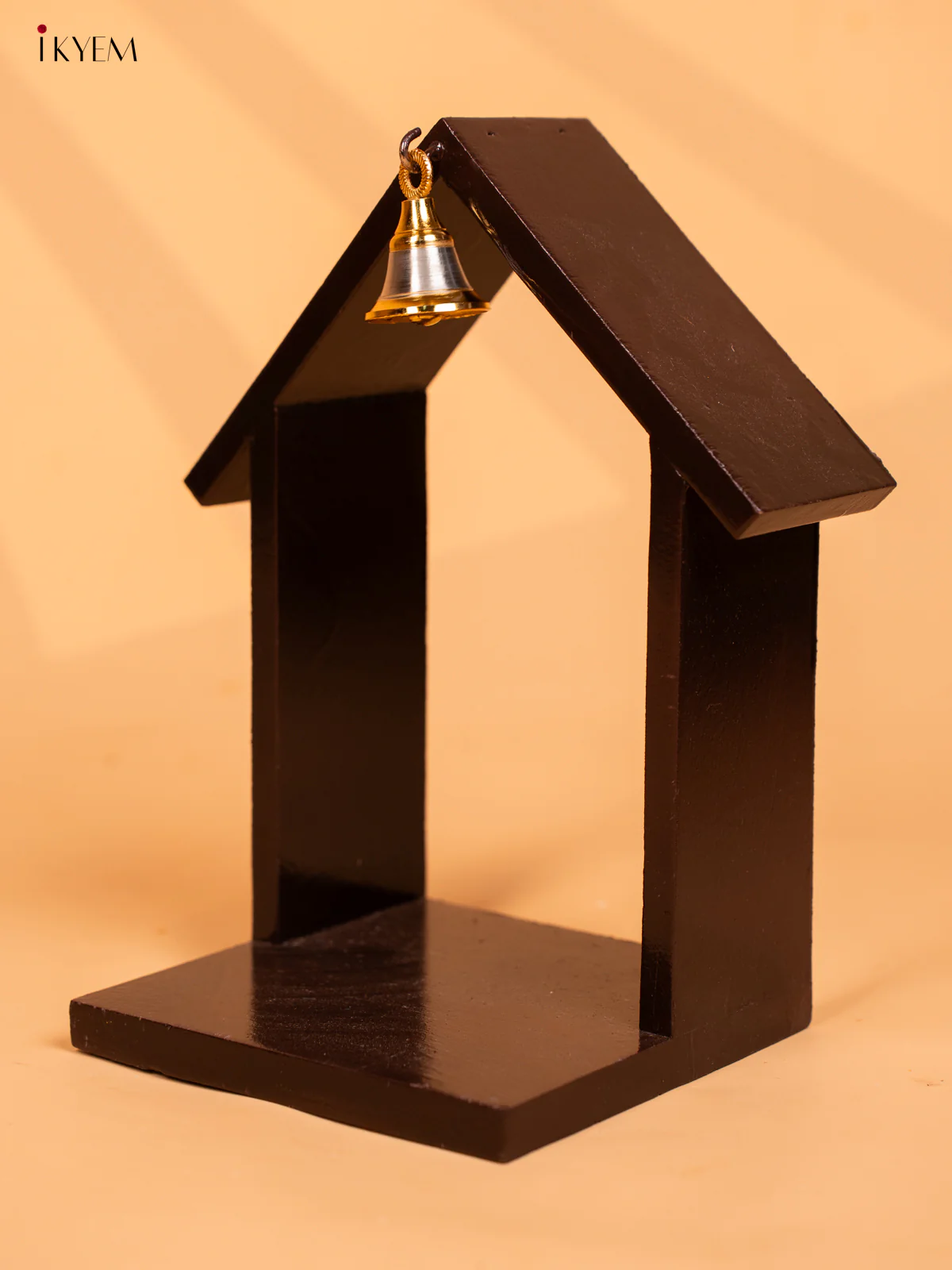 Wooden Vilakku Maadam with Bell - 8 Inch - Brown - KD01133 - Image 4