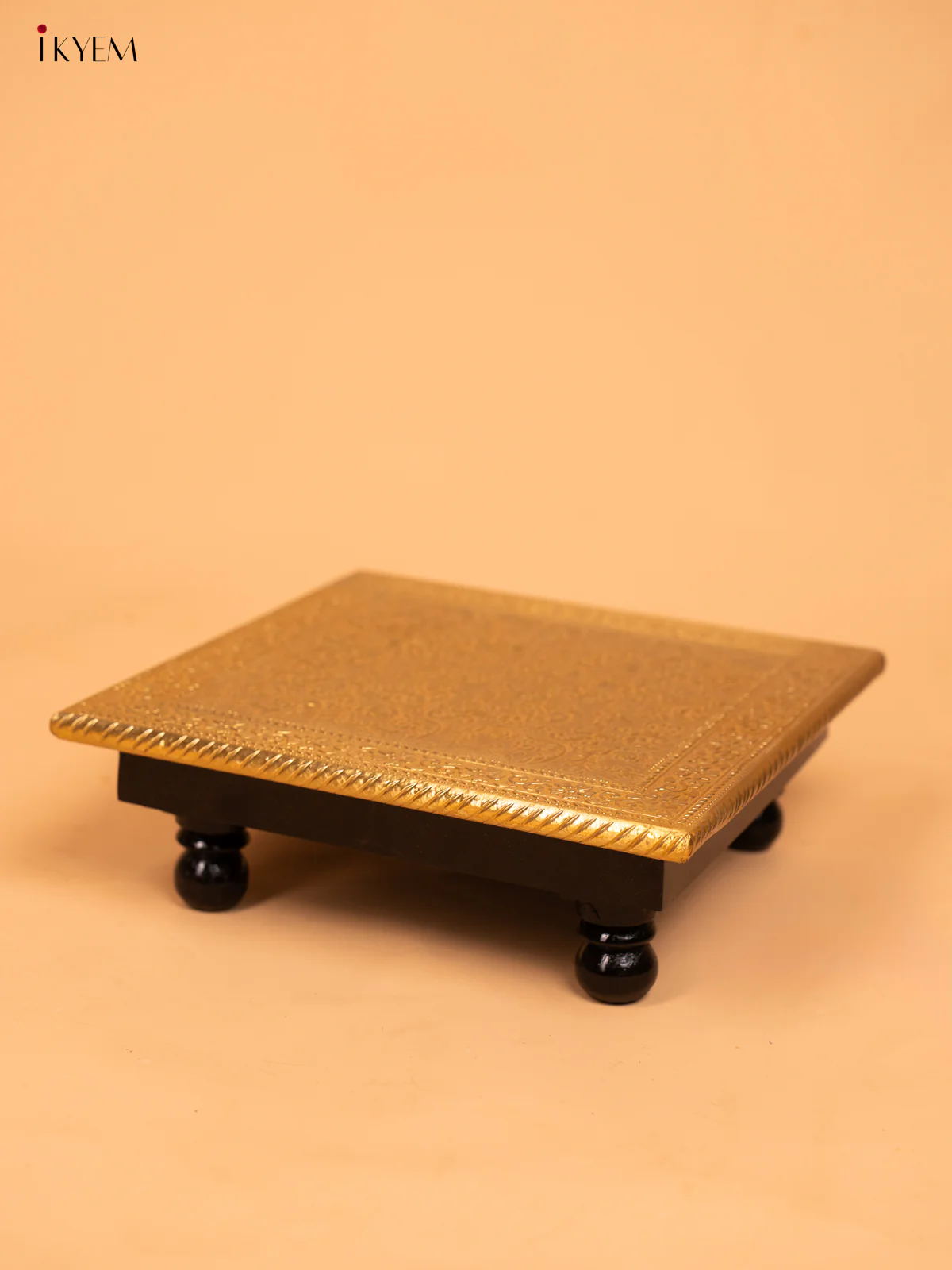 Wooden Brass Work Pooja Bajot Stool (10×10) - KD01142 - Image 2
