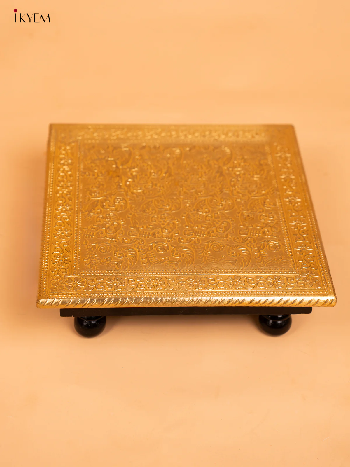 Wooden Brass Work Pooja Bajot Stool (10×10) - KD01142 - Image 3