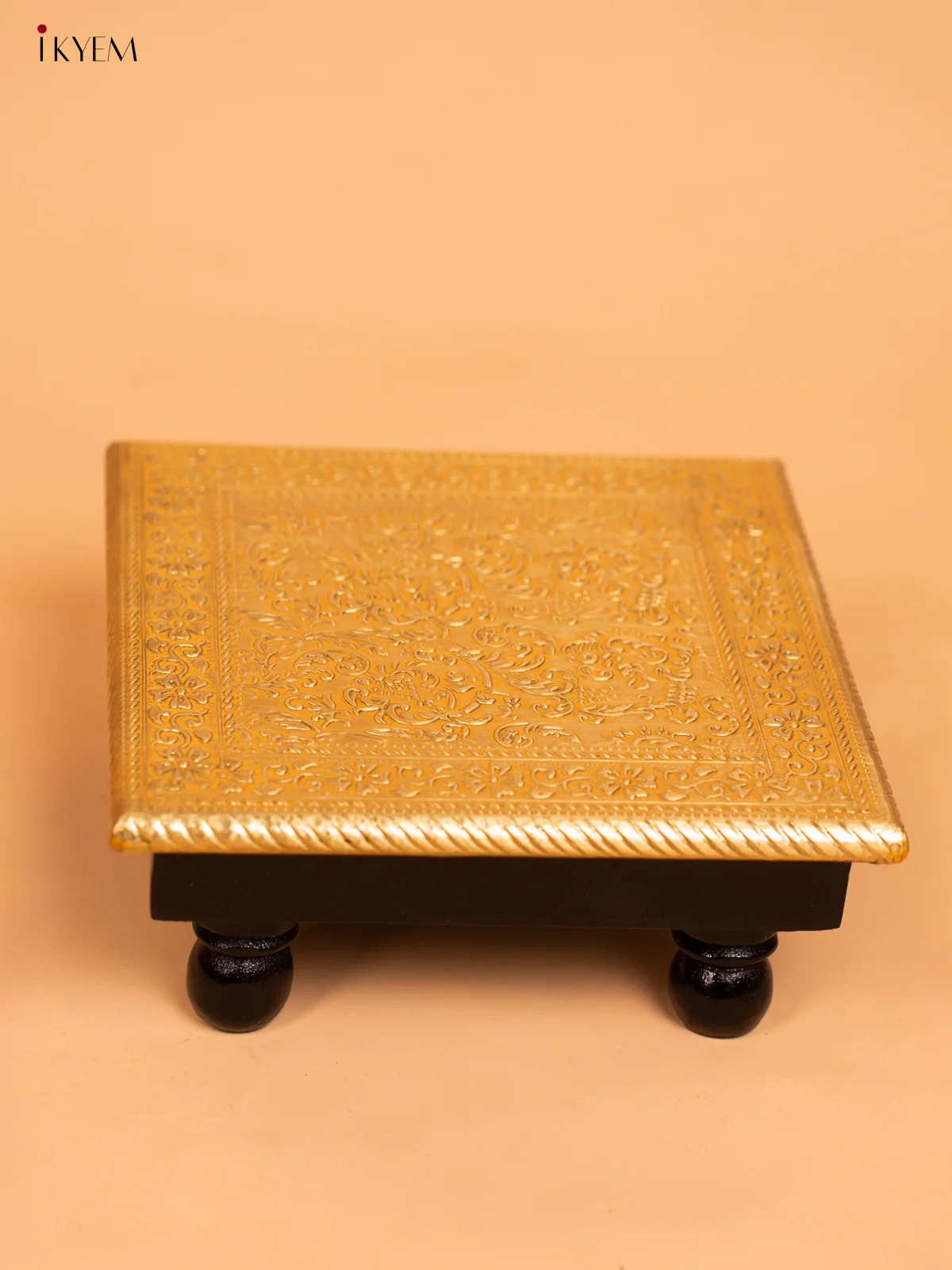 wooden Brass Work Pooja Bajot Stool (8×8)- KD01143 - Image 4