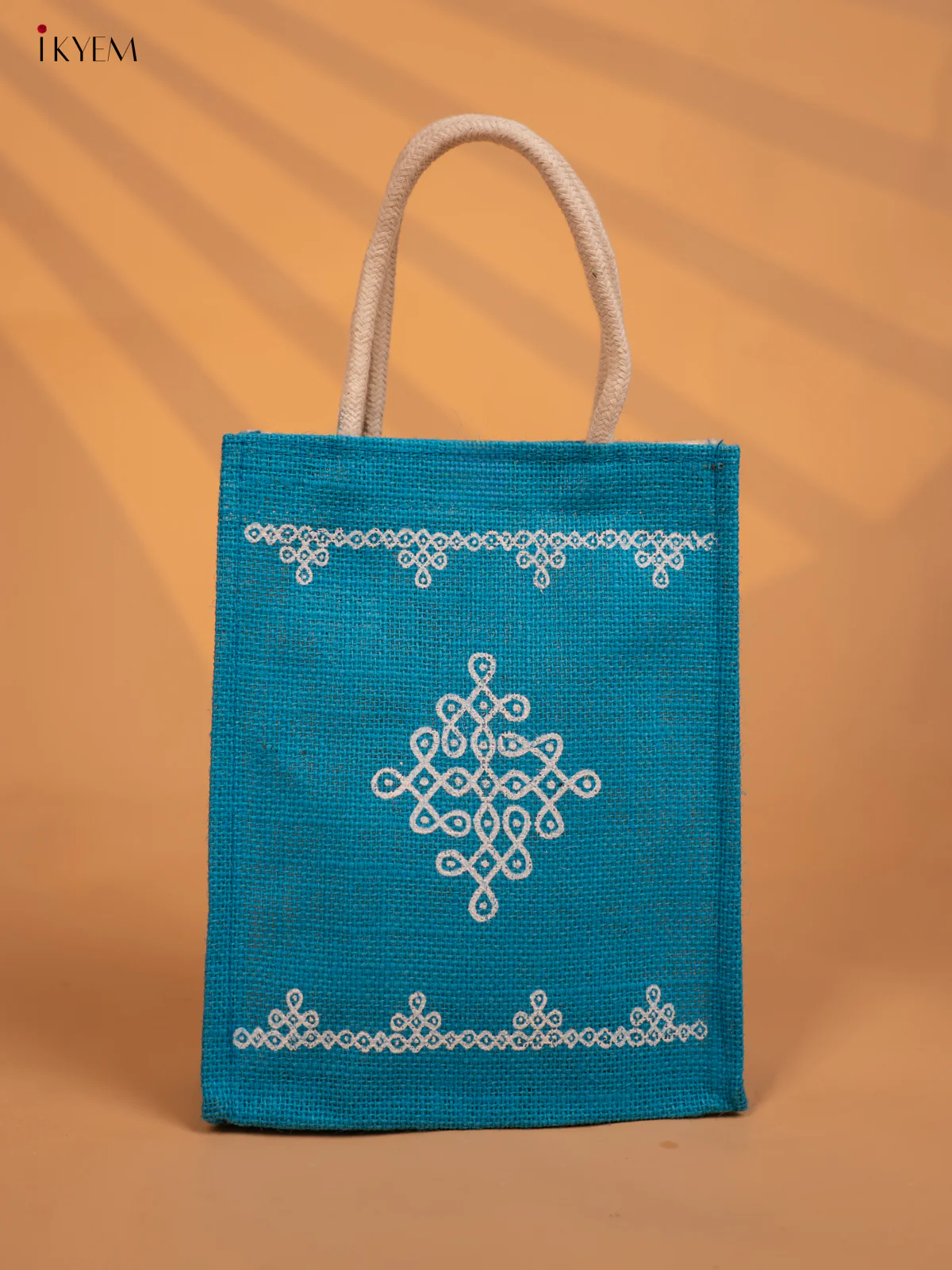 Pretty Kolam Printed Blue Jute Bags - KD04124