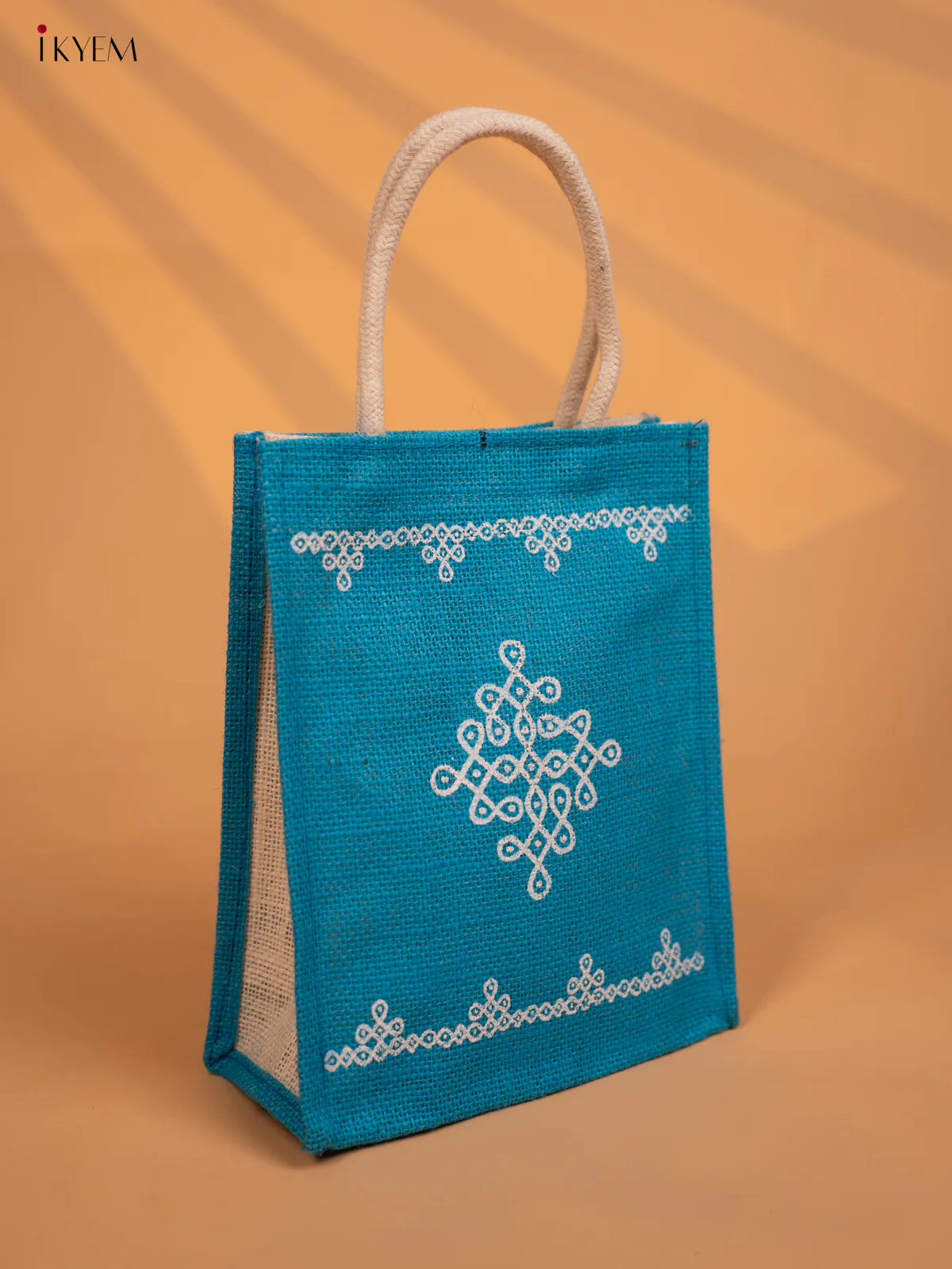 Pretty Kolam Printed Blue Jute Bags - KD04124 - Image 2