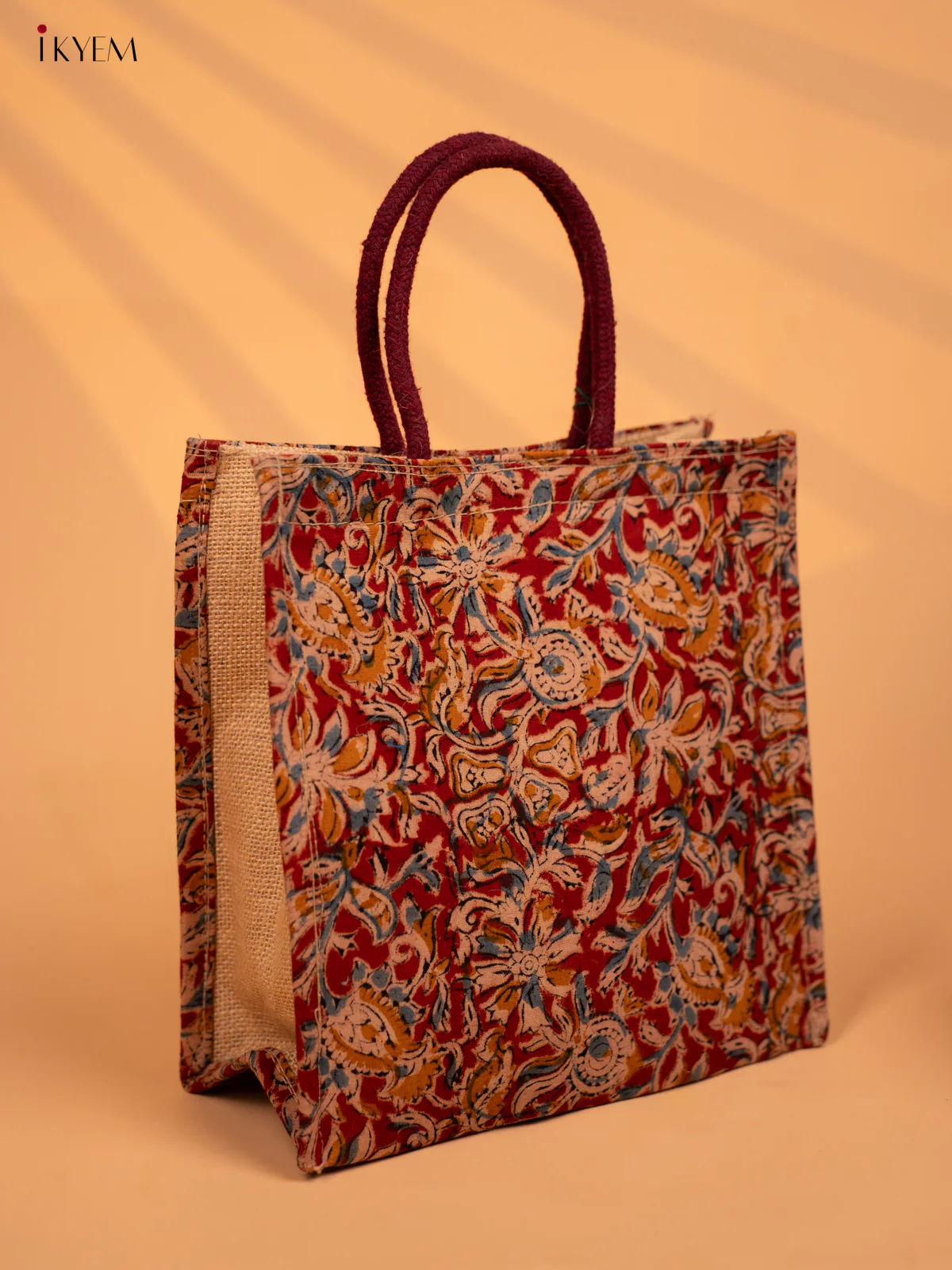 Jute full Kalamkari bag Red with Yellow - KD04134 - Image 2