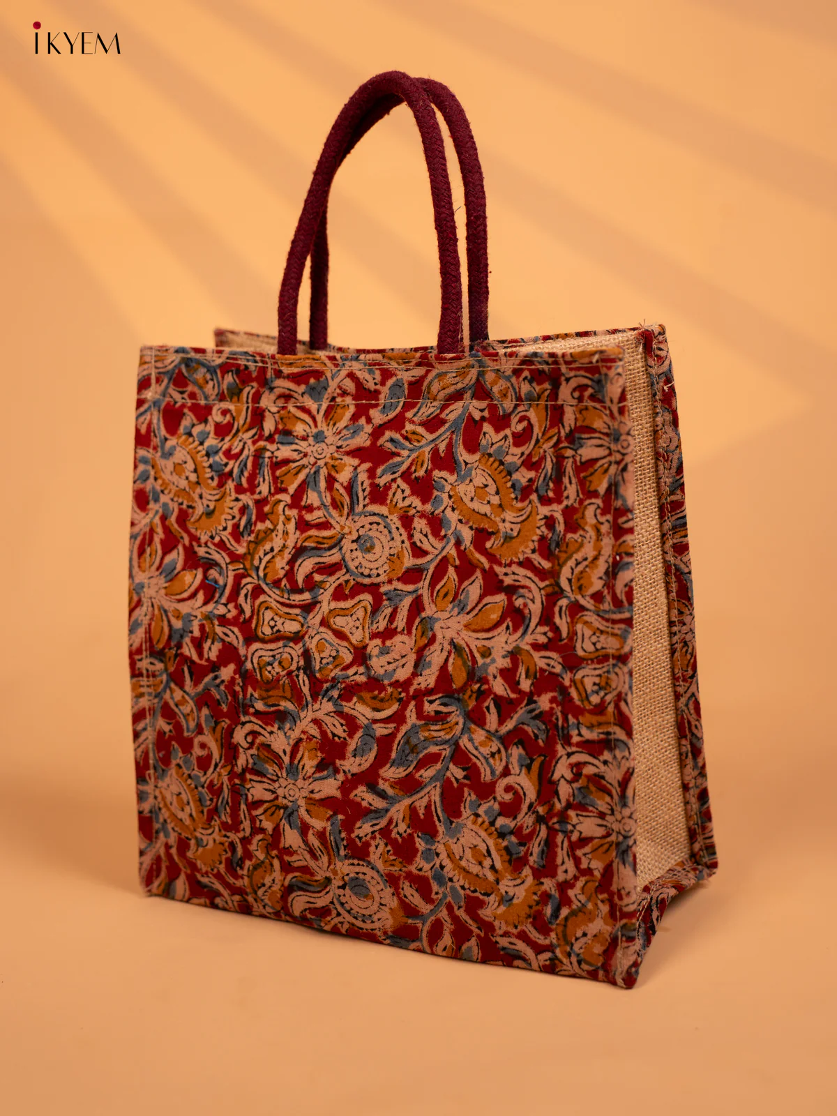 Jute full Kalamkari bag Red with Yellow - KD04134 - Image 3