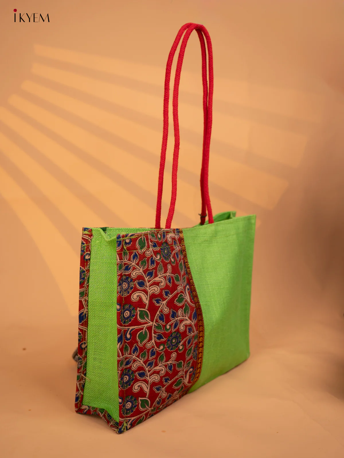 Jute bag Half & Half Kalamkari Green - KD04137 - Image 2