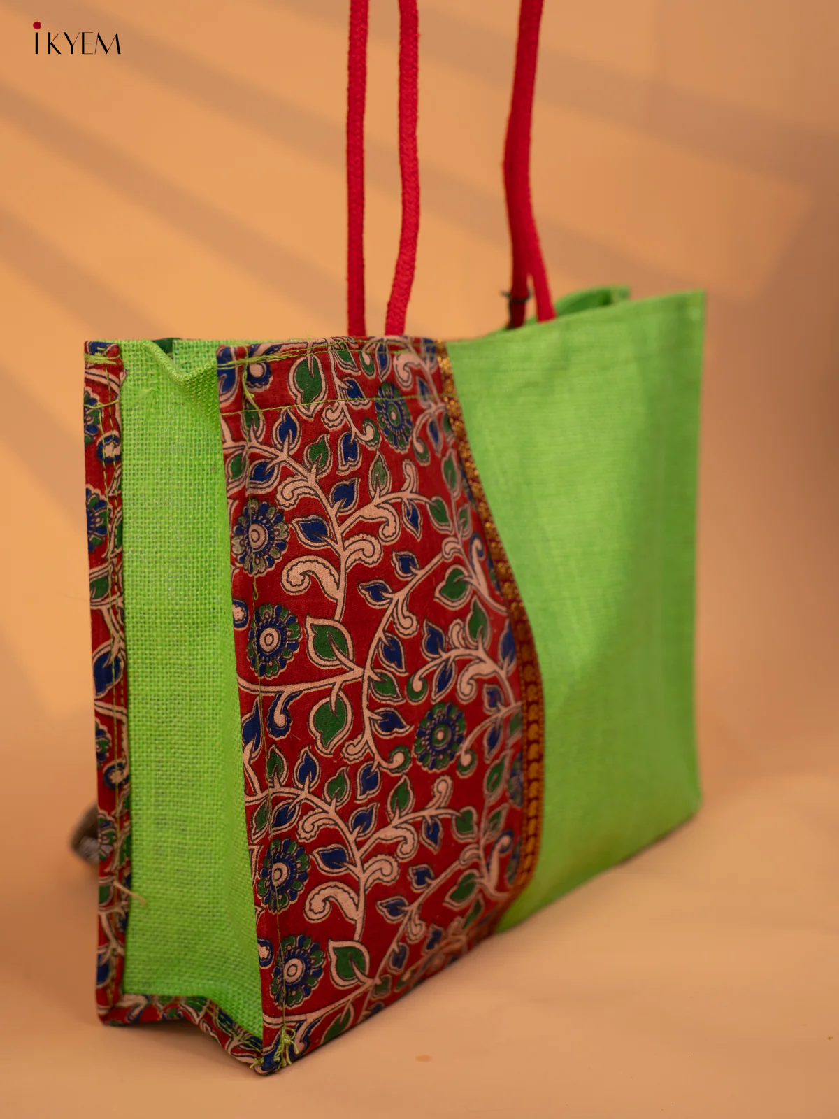 Jute bag Half & Half Kalamkari Green - KD04137 - Image 3