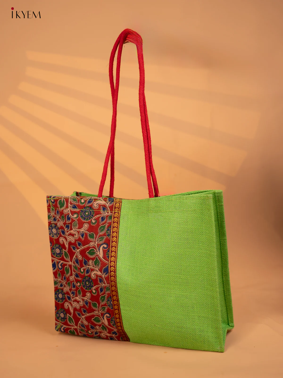 Jute bag Half & Half Kalamkari Green - KD04137 - Image 4