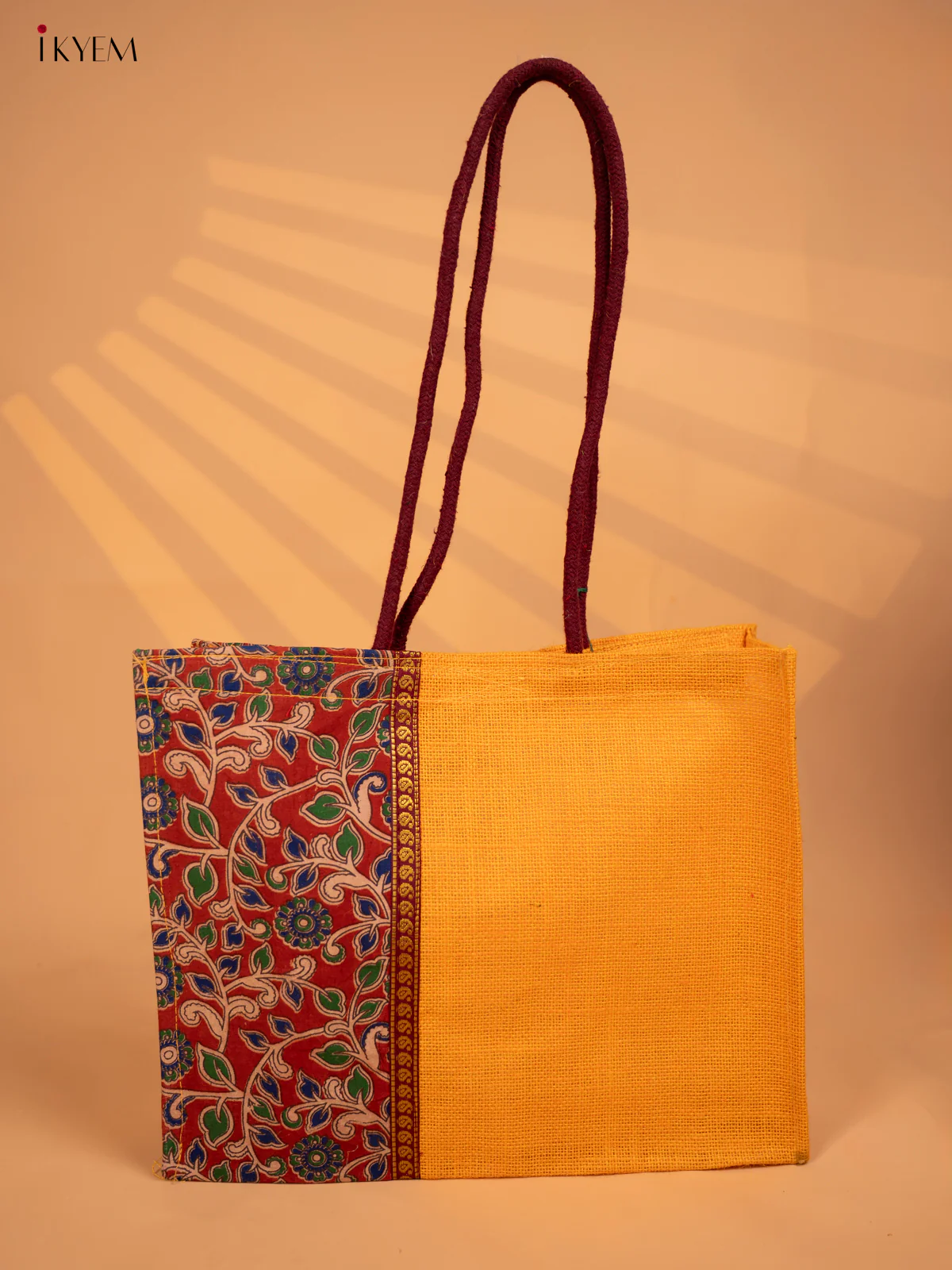 Jute bag Kalamkari Yellow with Red - KD04139