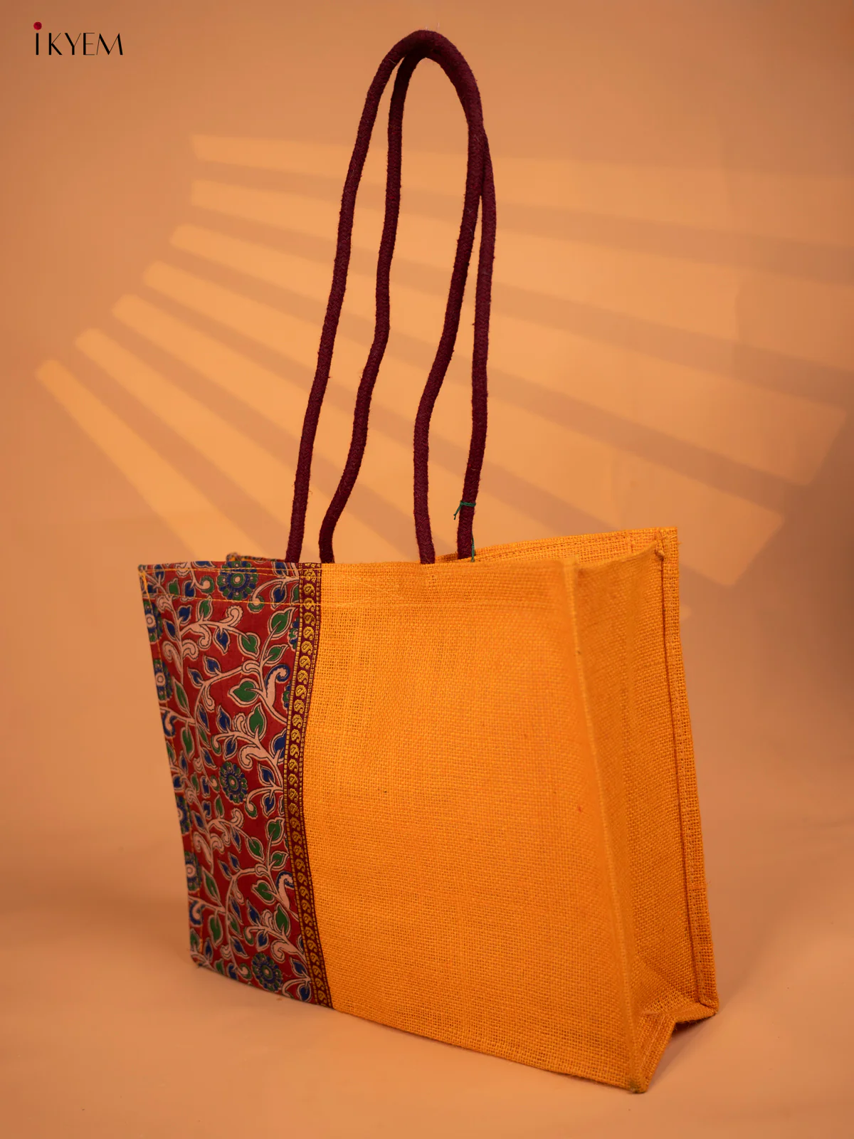 Jute bag Kalamkari Yellow with Red - KD04139 - Image 4