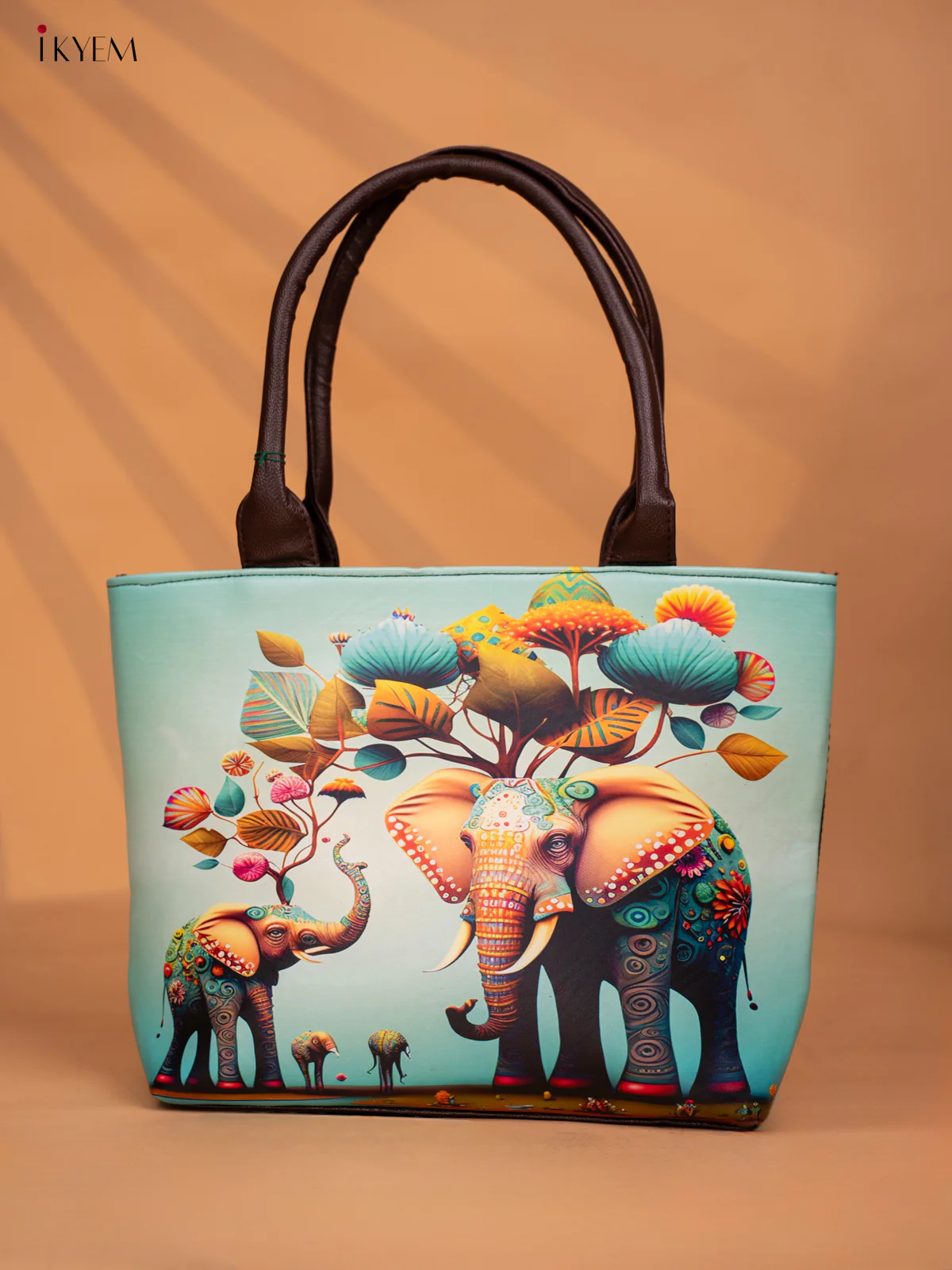 Printed Handbag With Small Wallet Elephant - Green - KD05136