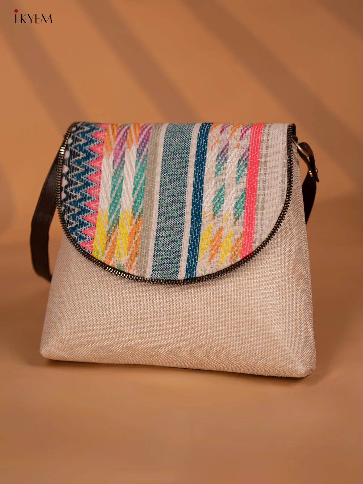 Jacquard Leather Sling Bag with Printed Flap -Off White - KD05143 - Image 2