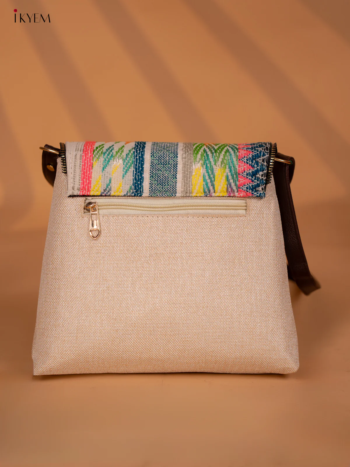 Jacquard Leather Sling Bag with Printed Flap -Off White - KD05143 - Image 5