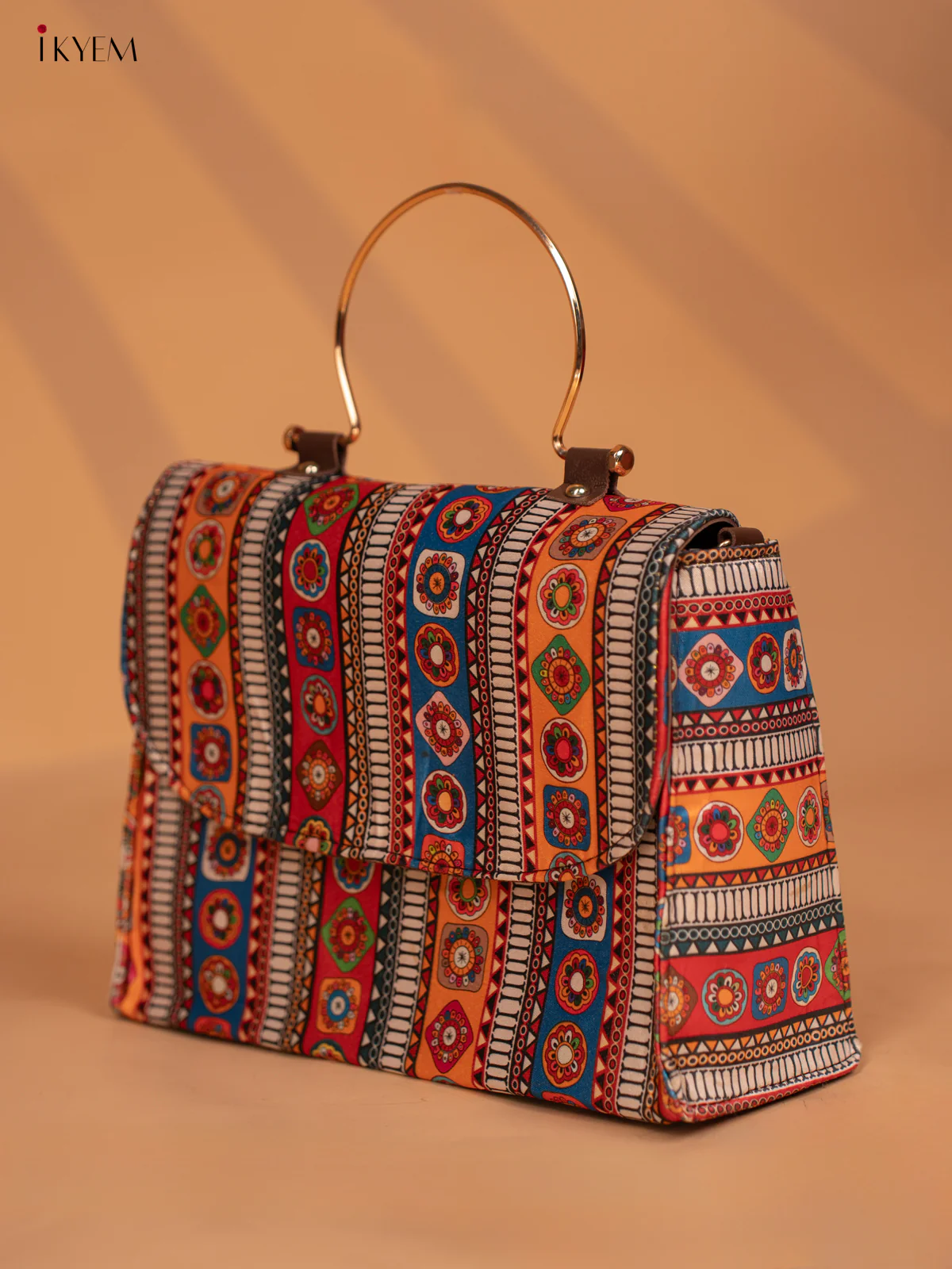 Printed Mandala Art Metal Handle with leather Sling Bag - Multi Colour - KD05145 - Image 2