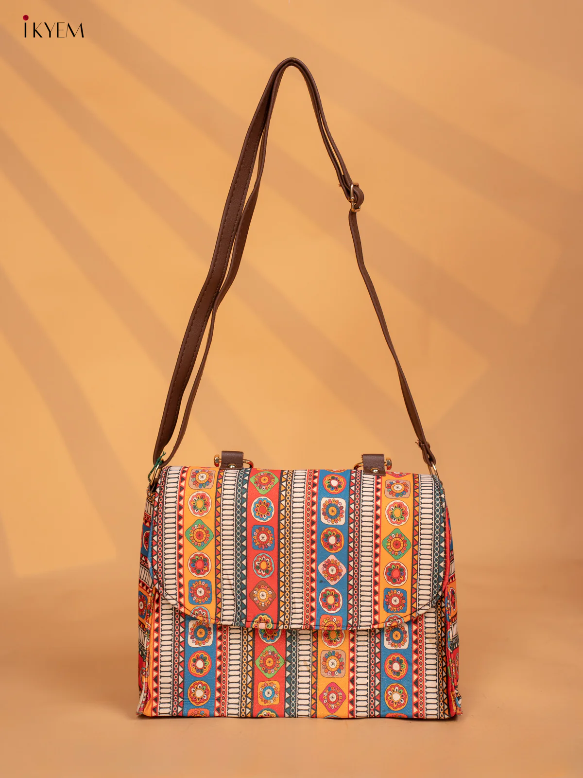 Printed Mandala Art Metal Handle with leather Sling Bag - Multi Colour - KD05145 - Image 3