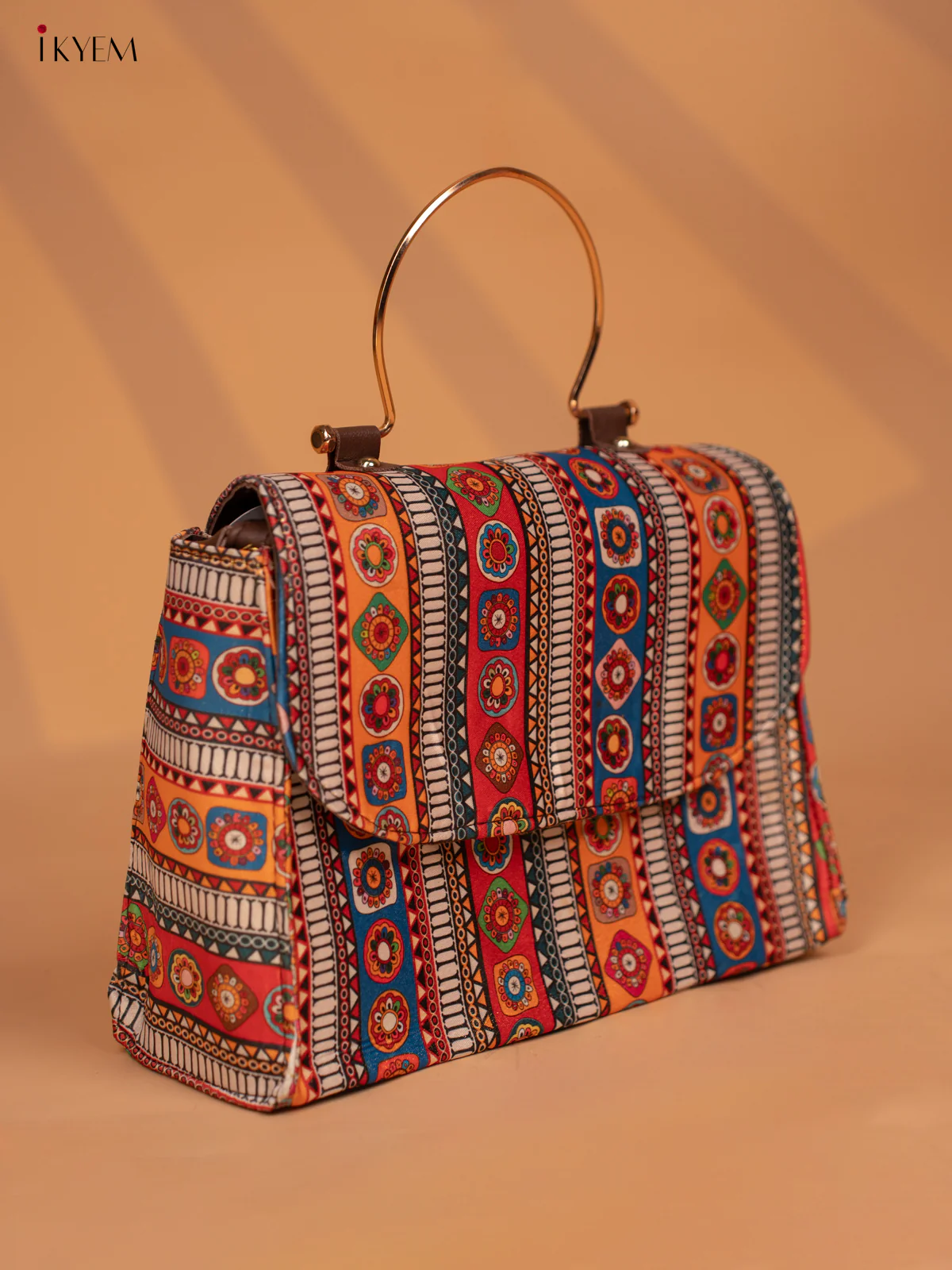 Printed Mandala Art Metal Handle with leather Sling Bag - Multi Colour - KD05145 - Image 4