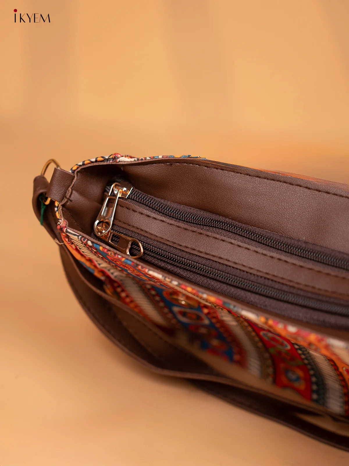Printed Mandala Art Metal Handle with leather Sling Bag - Multi Colour - KD05145 - Image 6