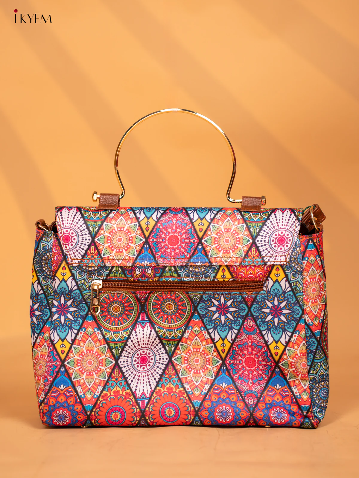 Printed Geometric Design Metal Handle with Leather Sling Bag - Multi Colour - KD05147 - Image 5