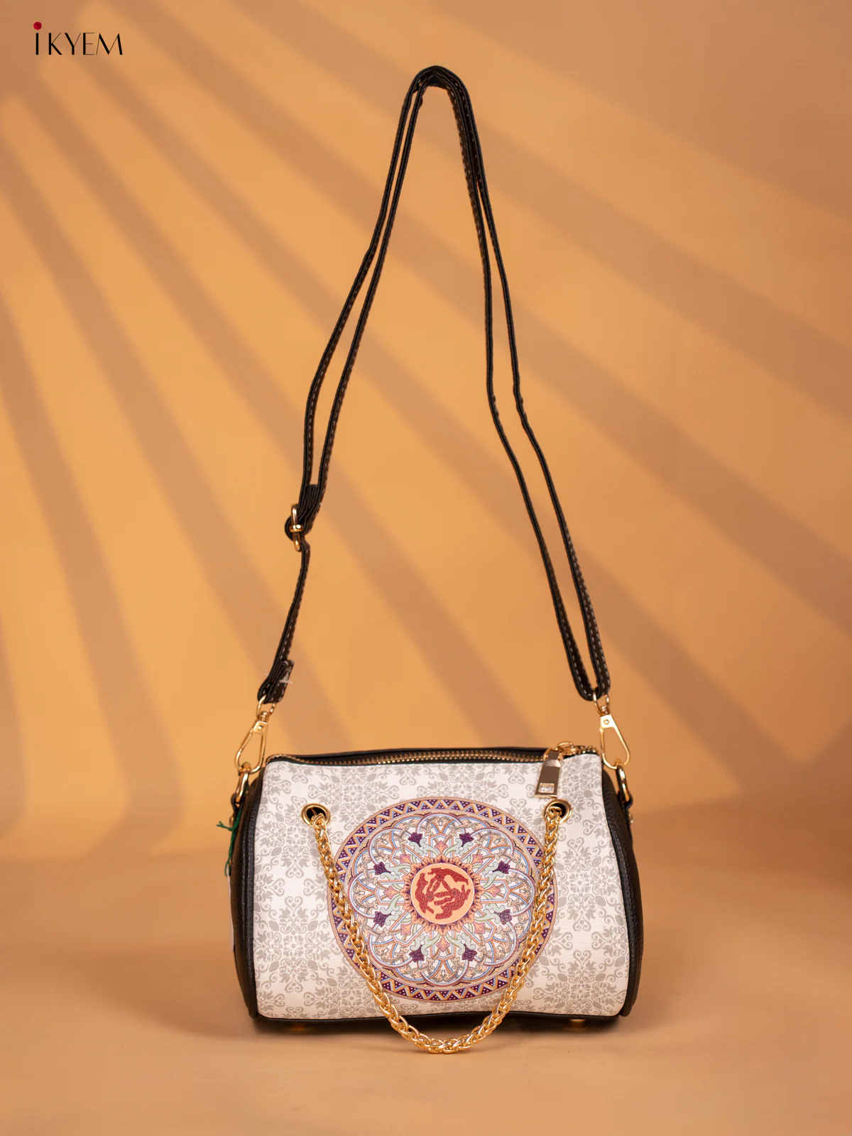 Printed Mandala Art Leather Sling Bag - White - KD05151 - Image 3