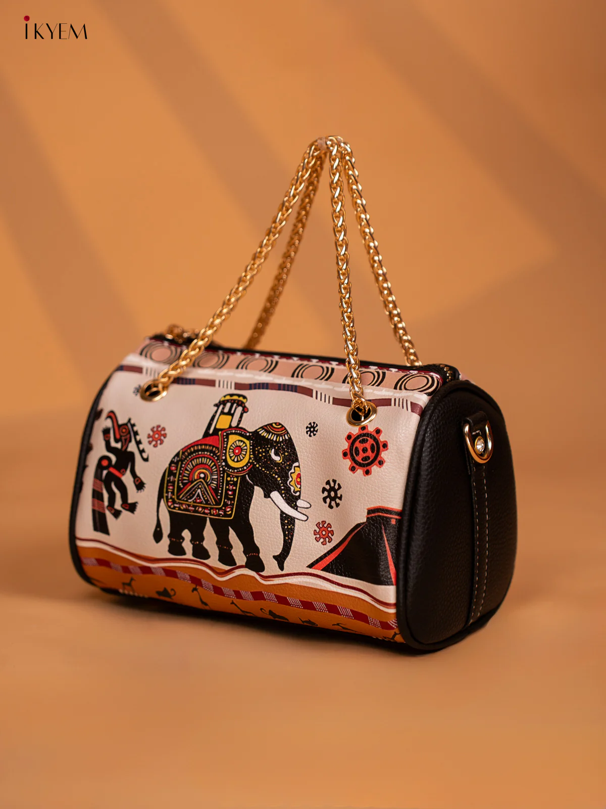 Printed Elephant Design Leather Sling Bag - Cream - KD05153 - Image 2
