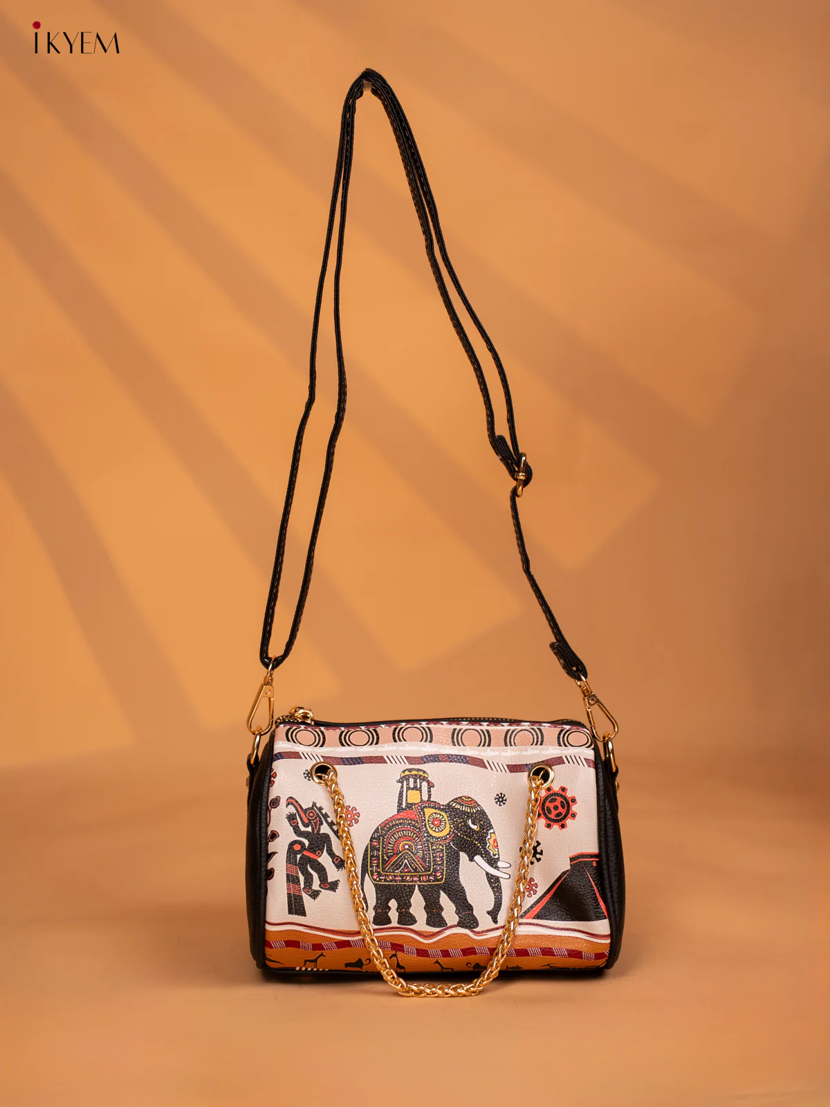 Printed Elephant Design Leather Sling Bag - Cream - KD05153 - Image 3
