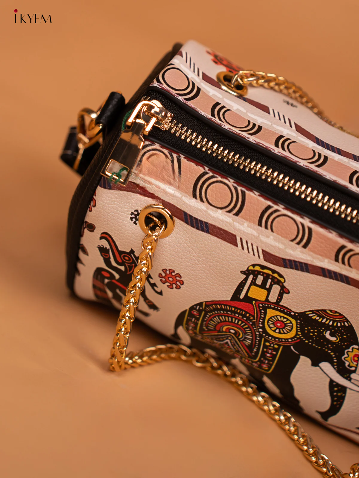 Printed Elephant Design Leather Sling Bag - Cream - KD05153 - Image 6