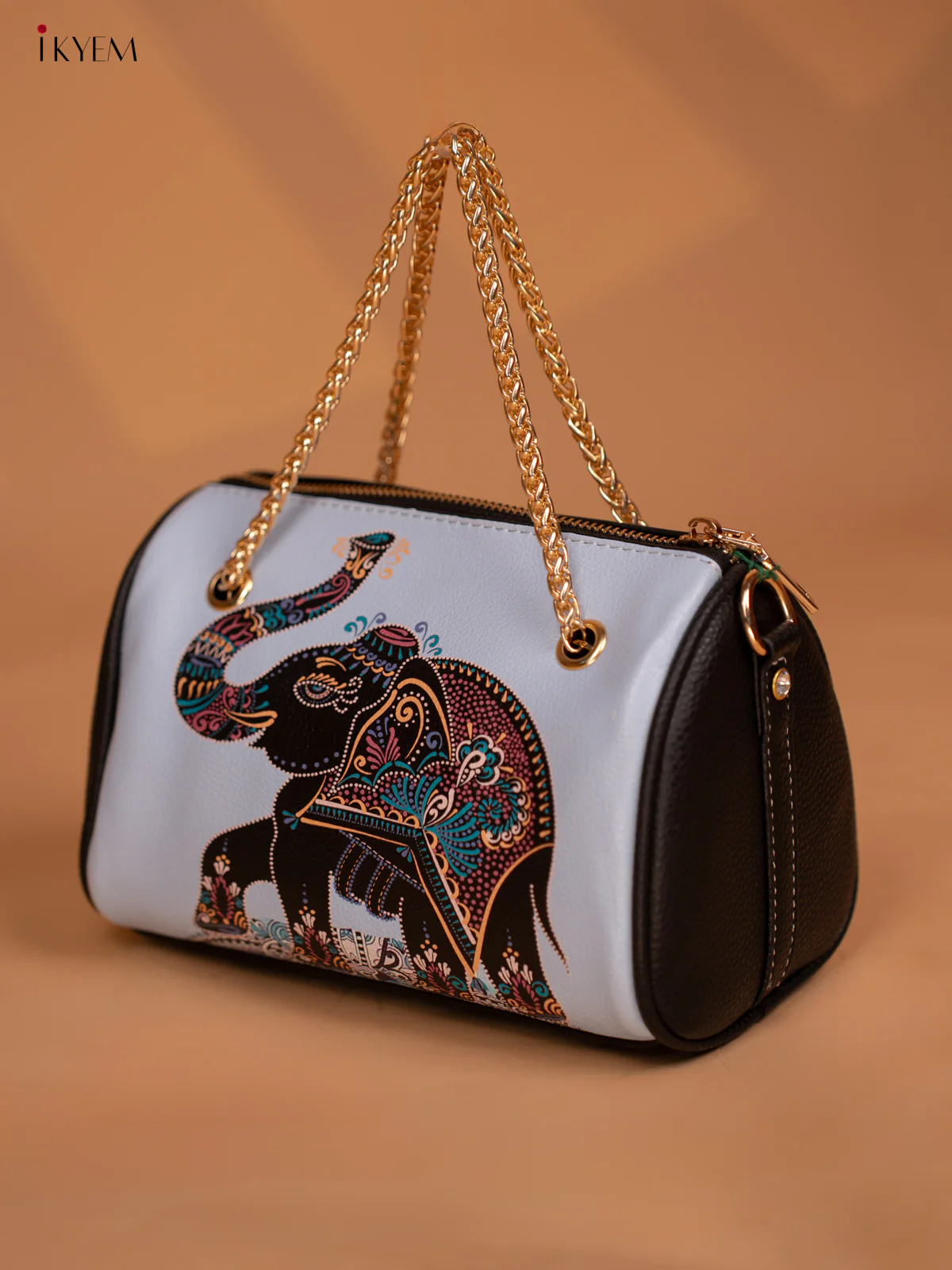 Printed Elephant Design Leather Sling Bag - Blue - KD05154 - Image 2