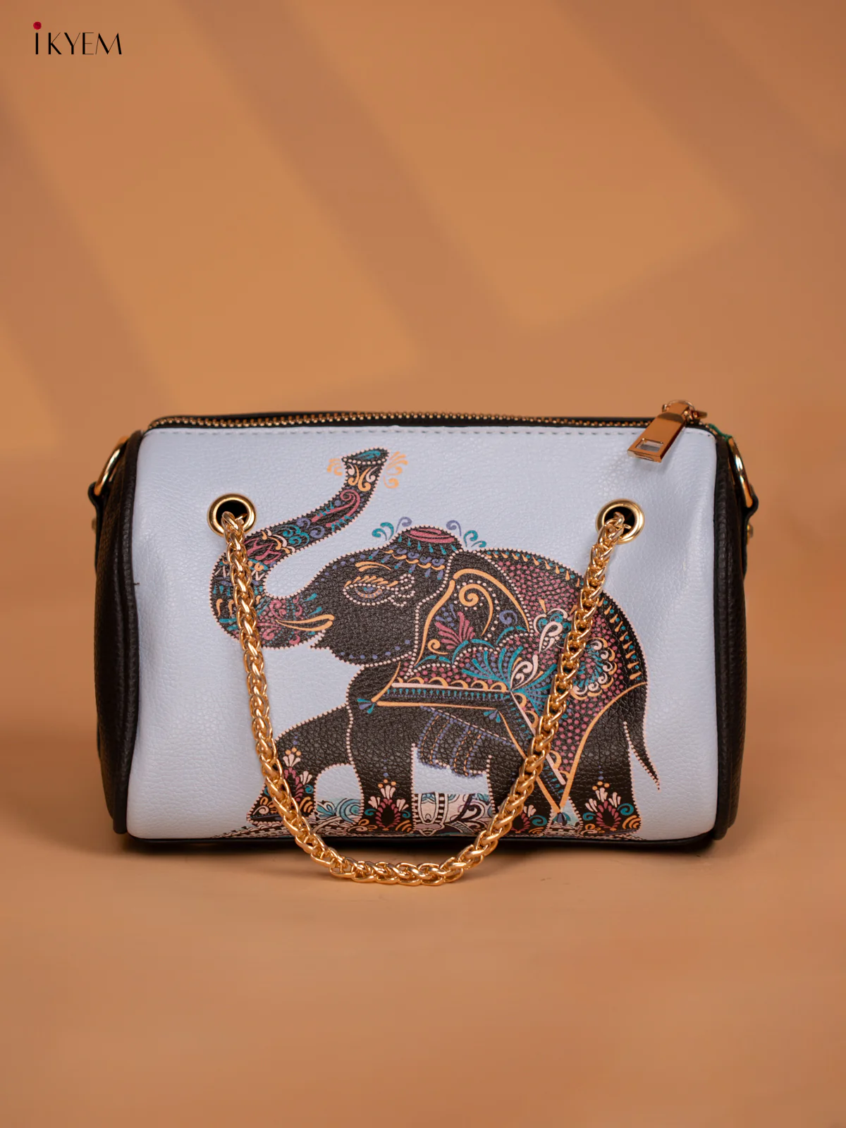 Printed Elephant Design Leather Sling Bag - Blue - KD05154 - Image 4