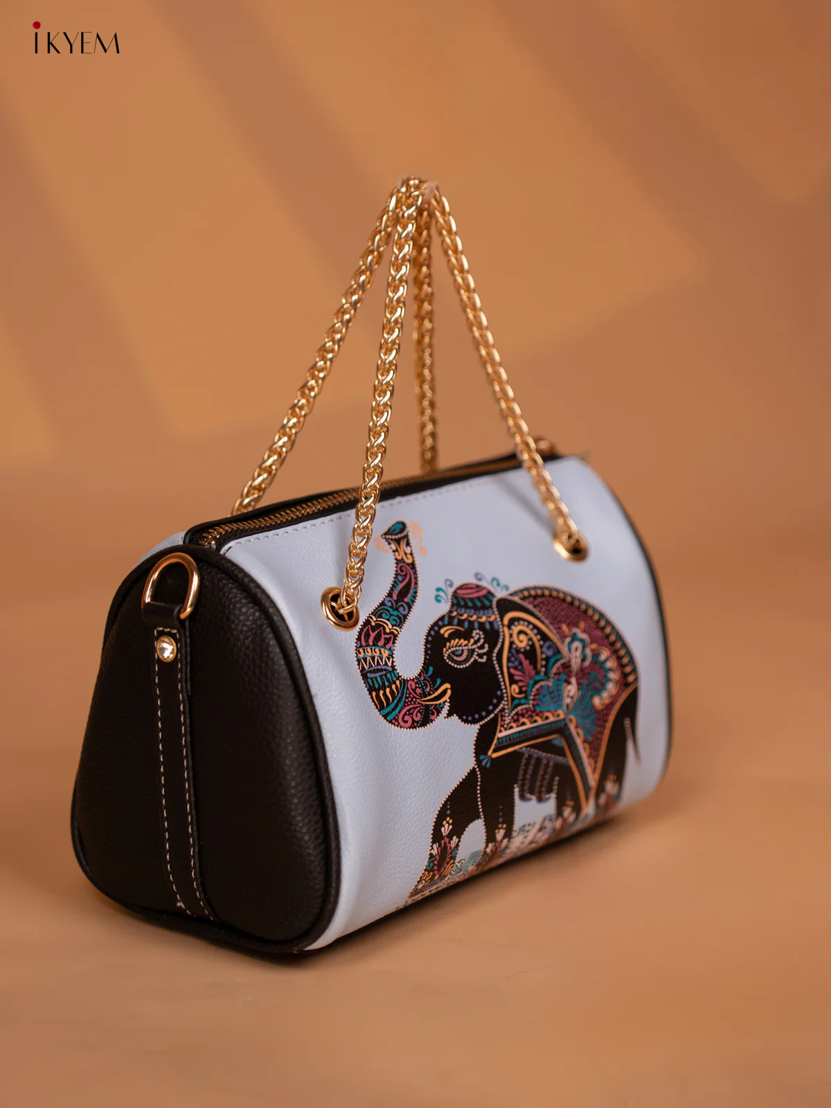 Printed Elephant Design Leather Sling Bag - Blue - KD05154 - Image 5