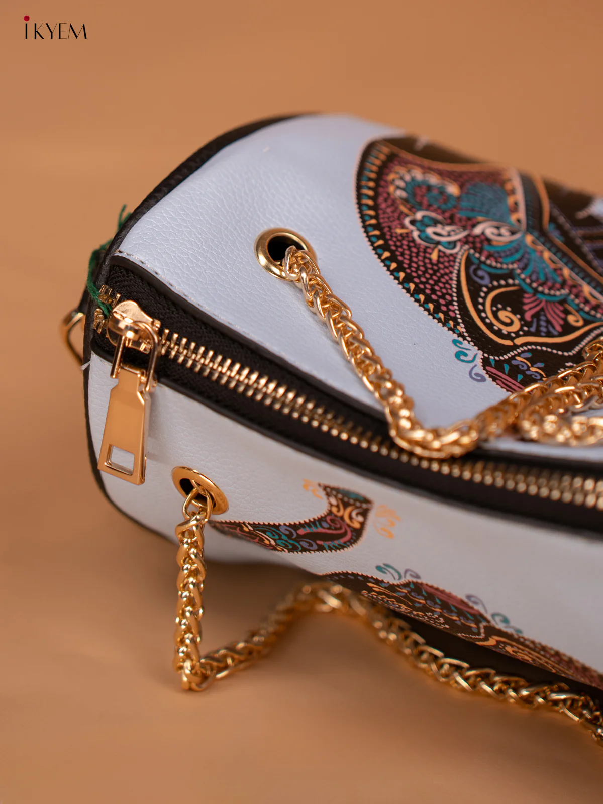 Printed Elephant Design Leather Sling Bag - Blue - KD05154 - Image 6