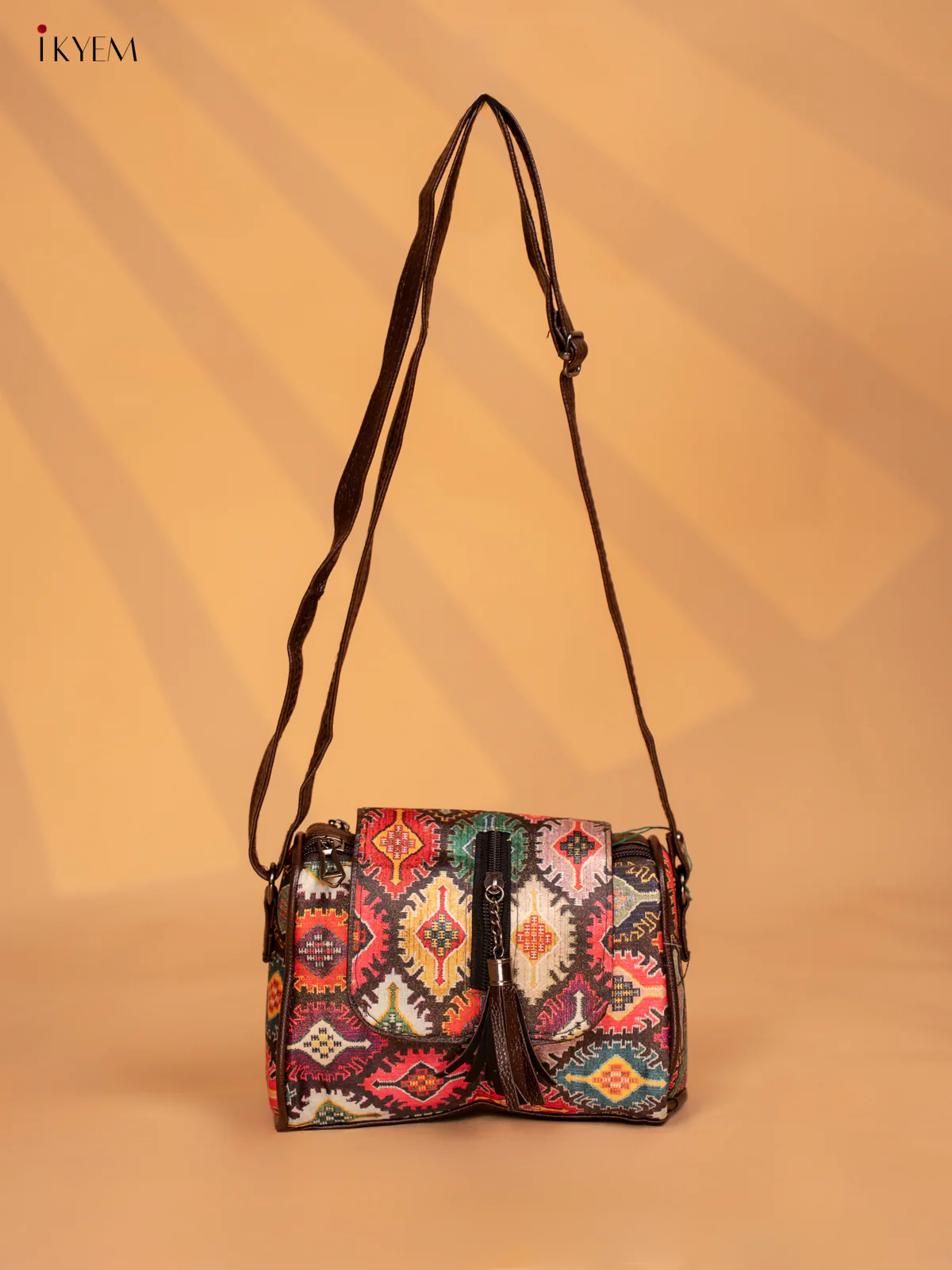 Printed Ikat Design Leather Sling Bag - Multi colour - KD05156 - Image 3