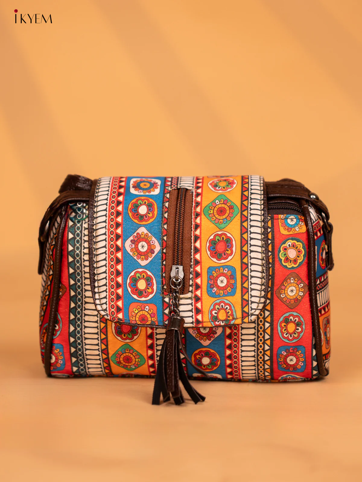 Printed Mandala Art Leather Sling Bag - Multi Colour - KD05157